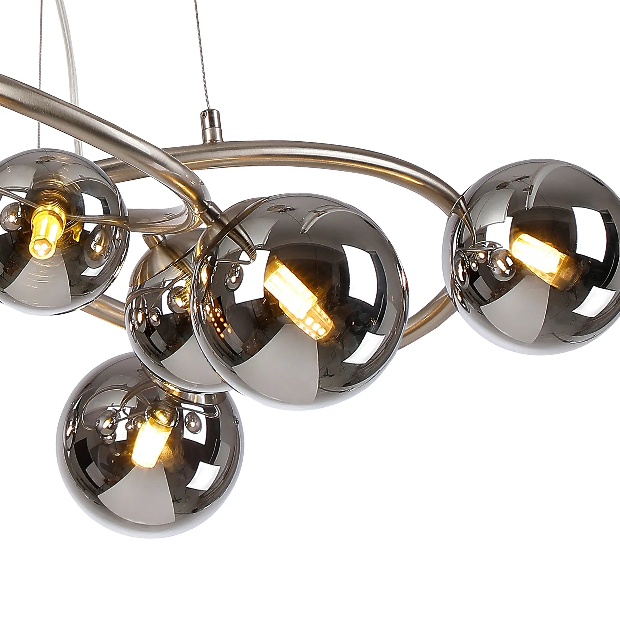 Deacon Twisted Pendant 9 Light - Satin Nickel Chrome Plated Glass
