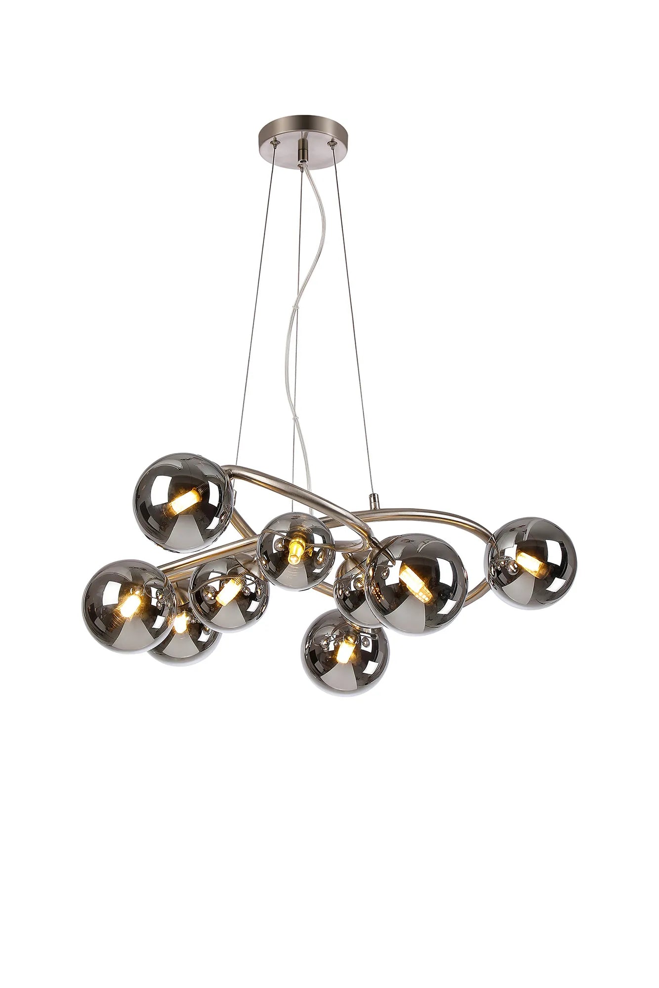 Deacon Twisted Pendant 9 Light - Satin Nickel Chrome Plated Glass