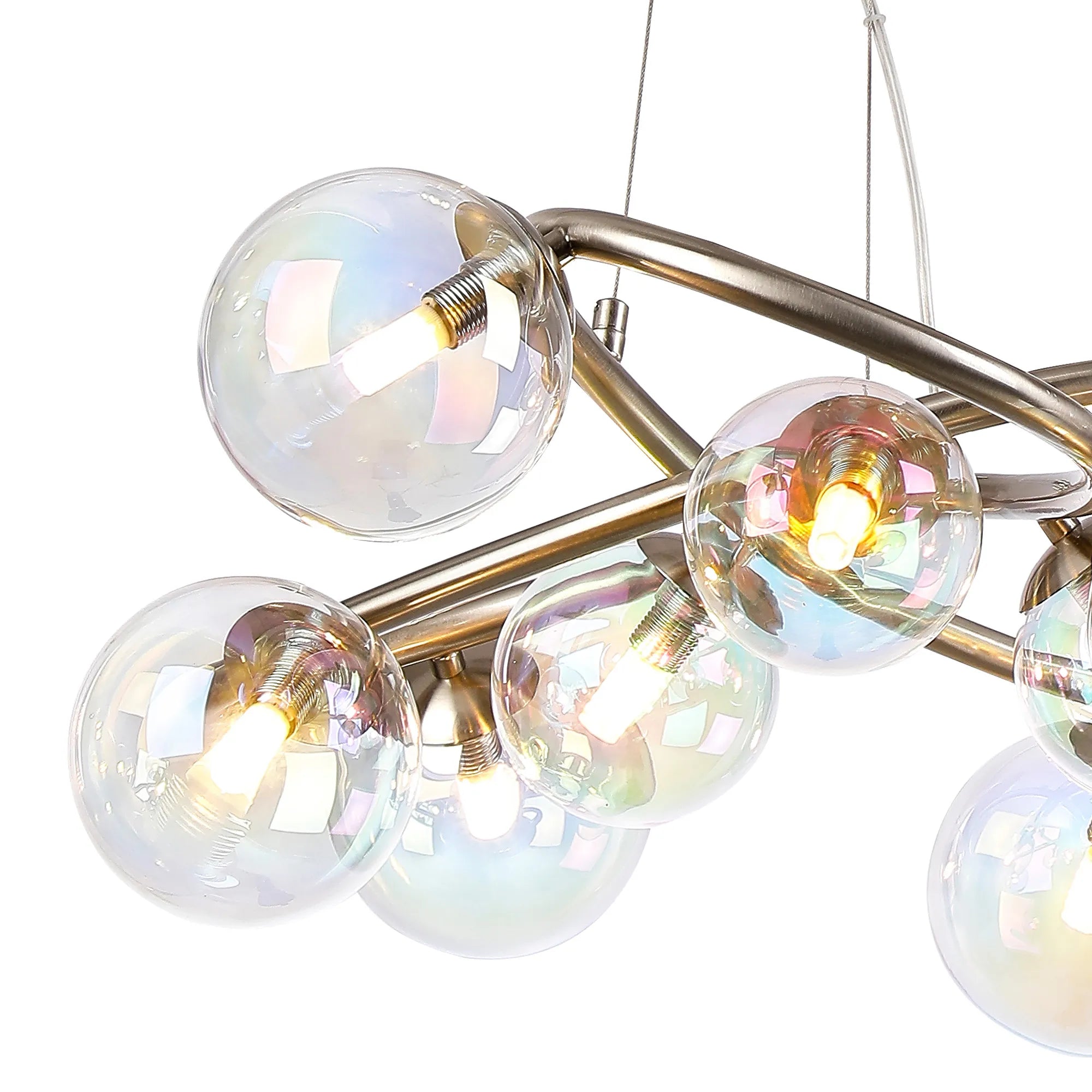 Deacon Twisted Pendant 9 Light - Satin Nickel Iridescent Plated Glass