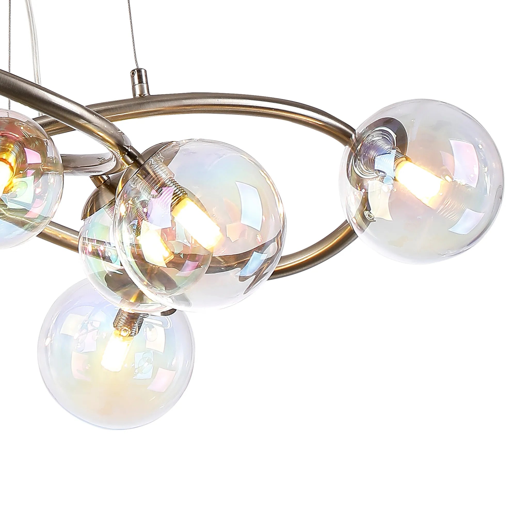 Deacon Twisted Pendant 9 Light - Satin Nickel Iridescent Plated Glass