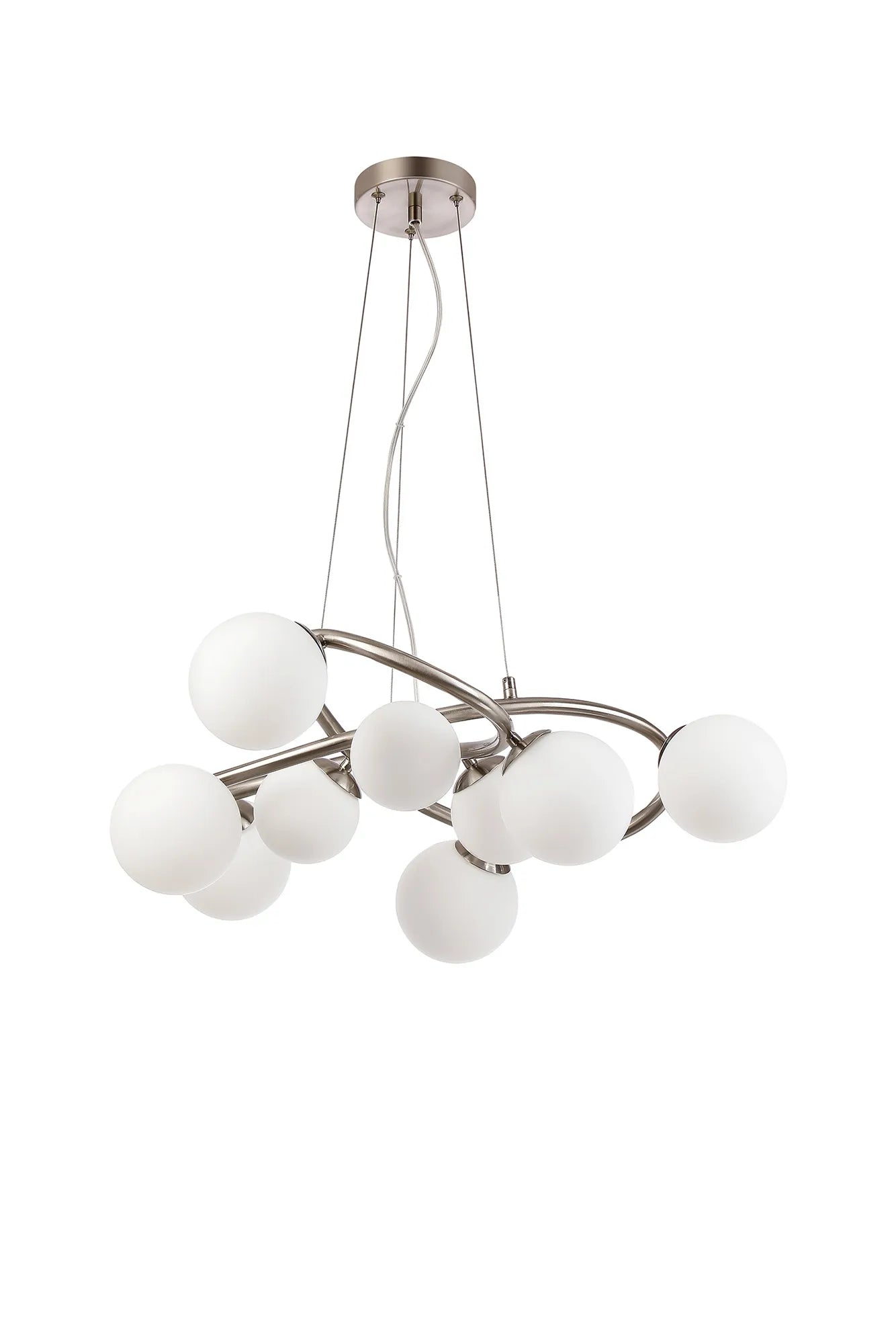 Deacon Twisted Pendant 9 Light - Satin Nickel Opal Glass