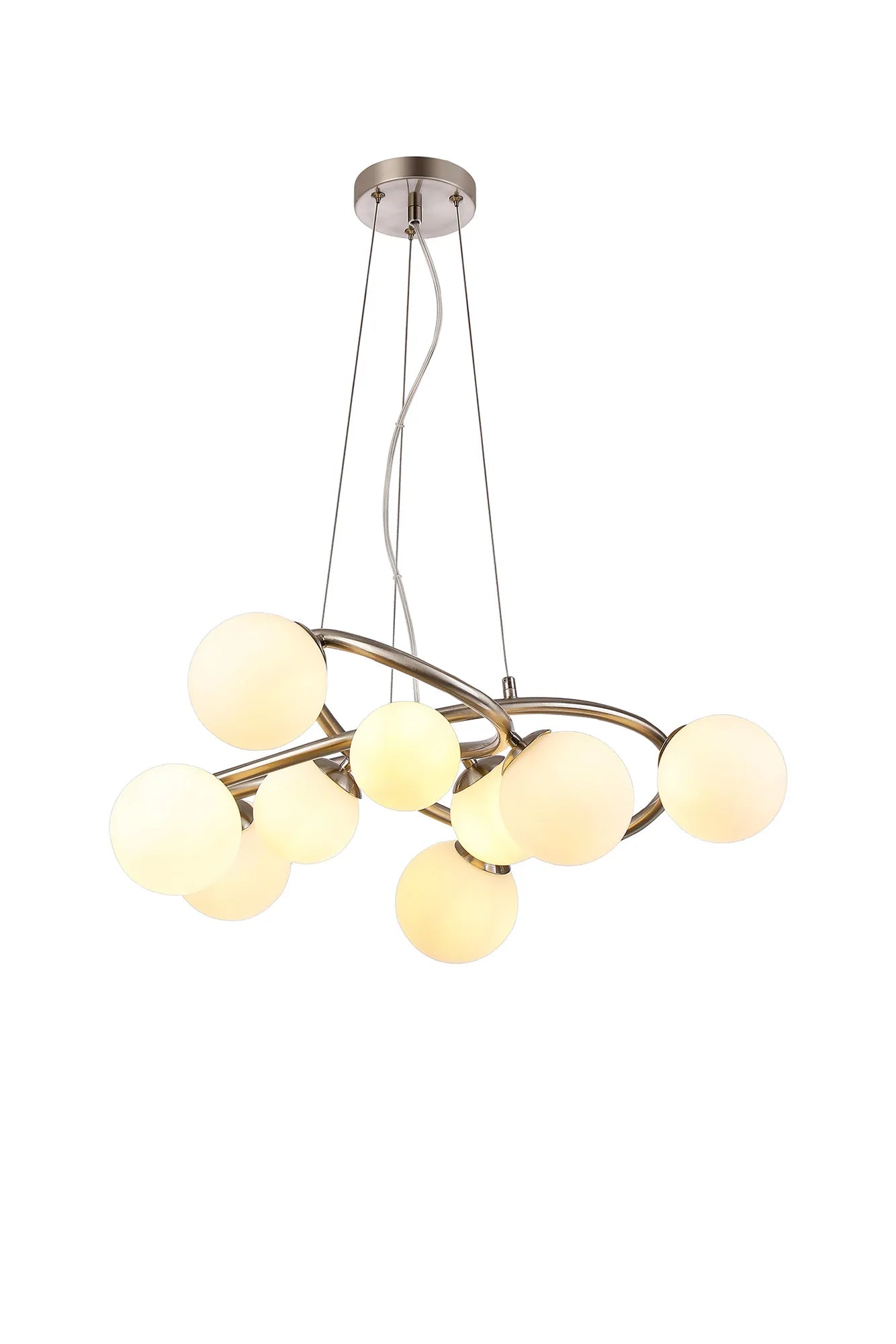 Deacon Twisted Pendant 9 Light - Satin Nickel Opal Glass