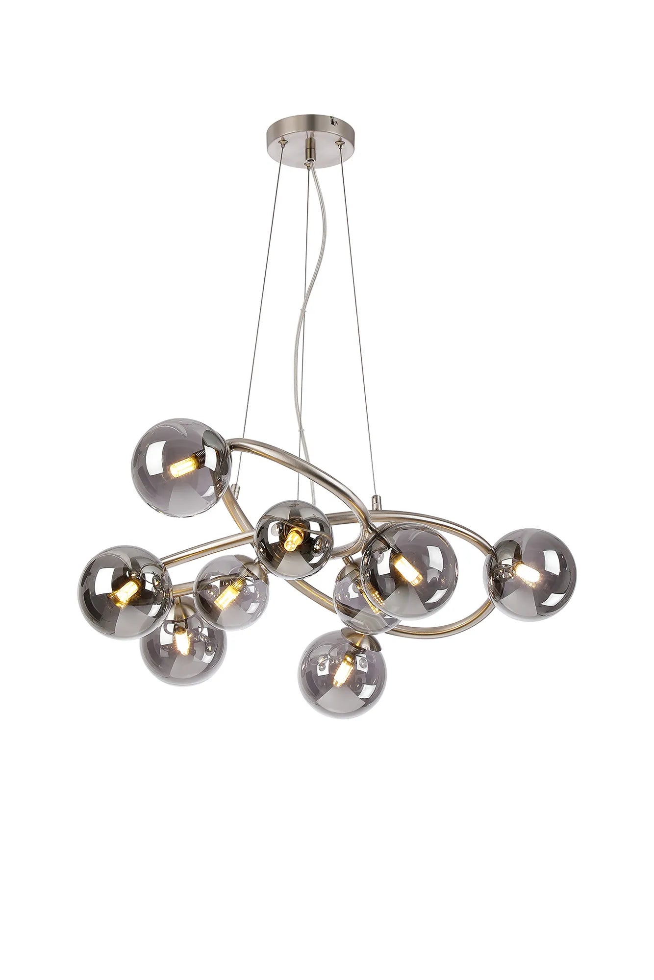 Deacon Twisted Pendant 9 Light - Satin Nickel Smoke Plated Glass