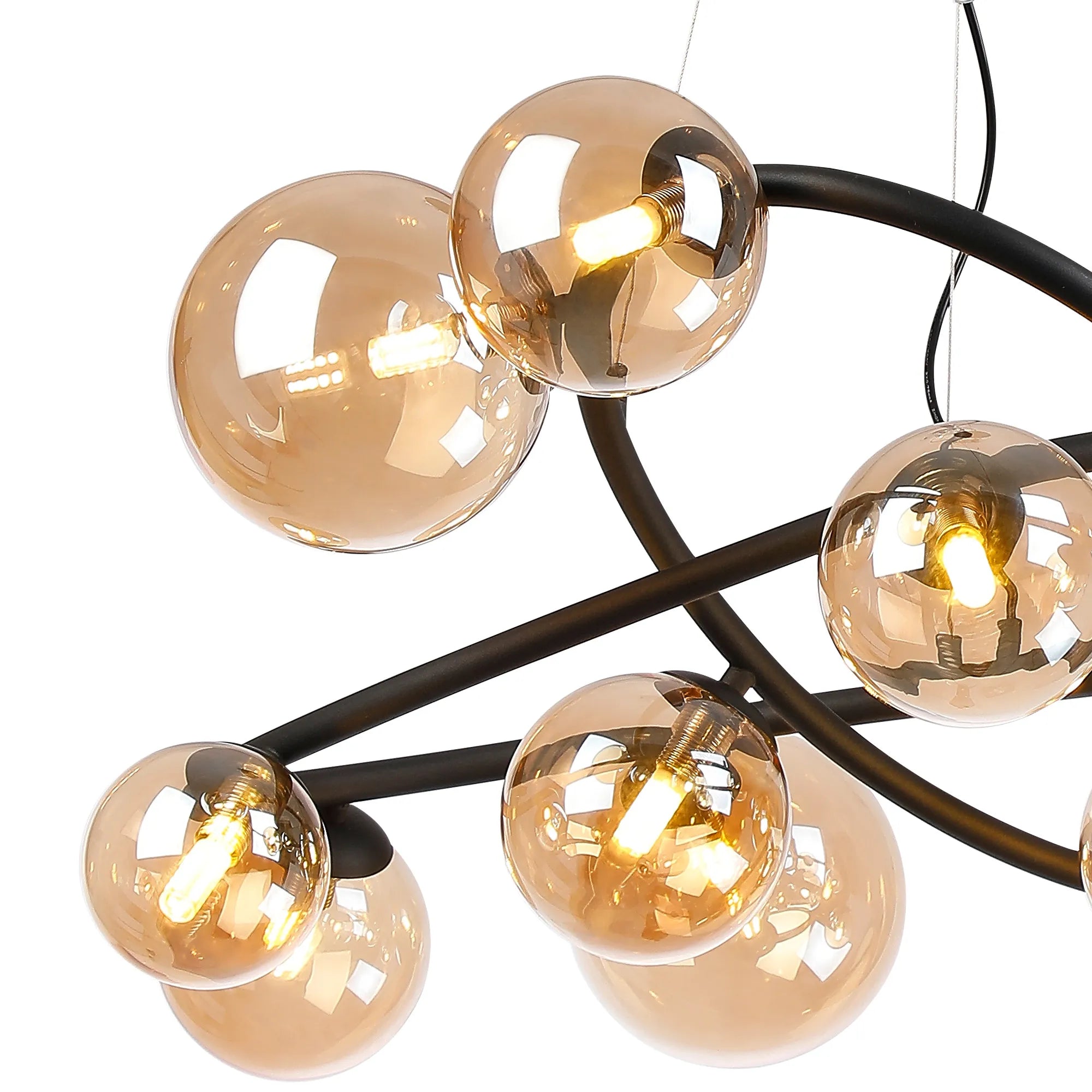 Deacon Twisted Pendant 12 Light - Satin Black Amber Plated Glass