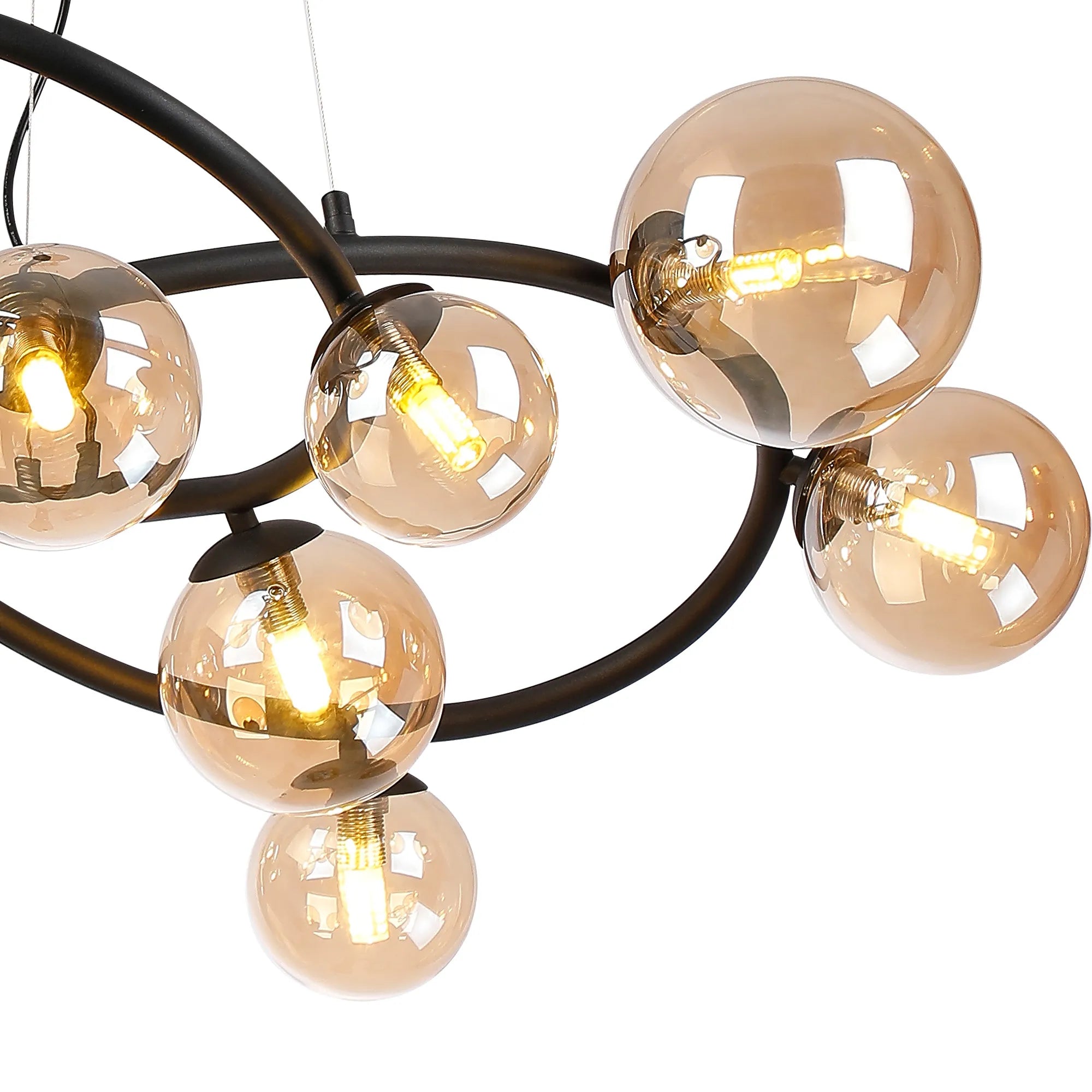 Deacon Twisted Pendant 12 Light - Satin Black Amber Plated Glass