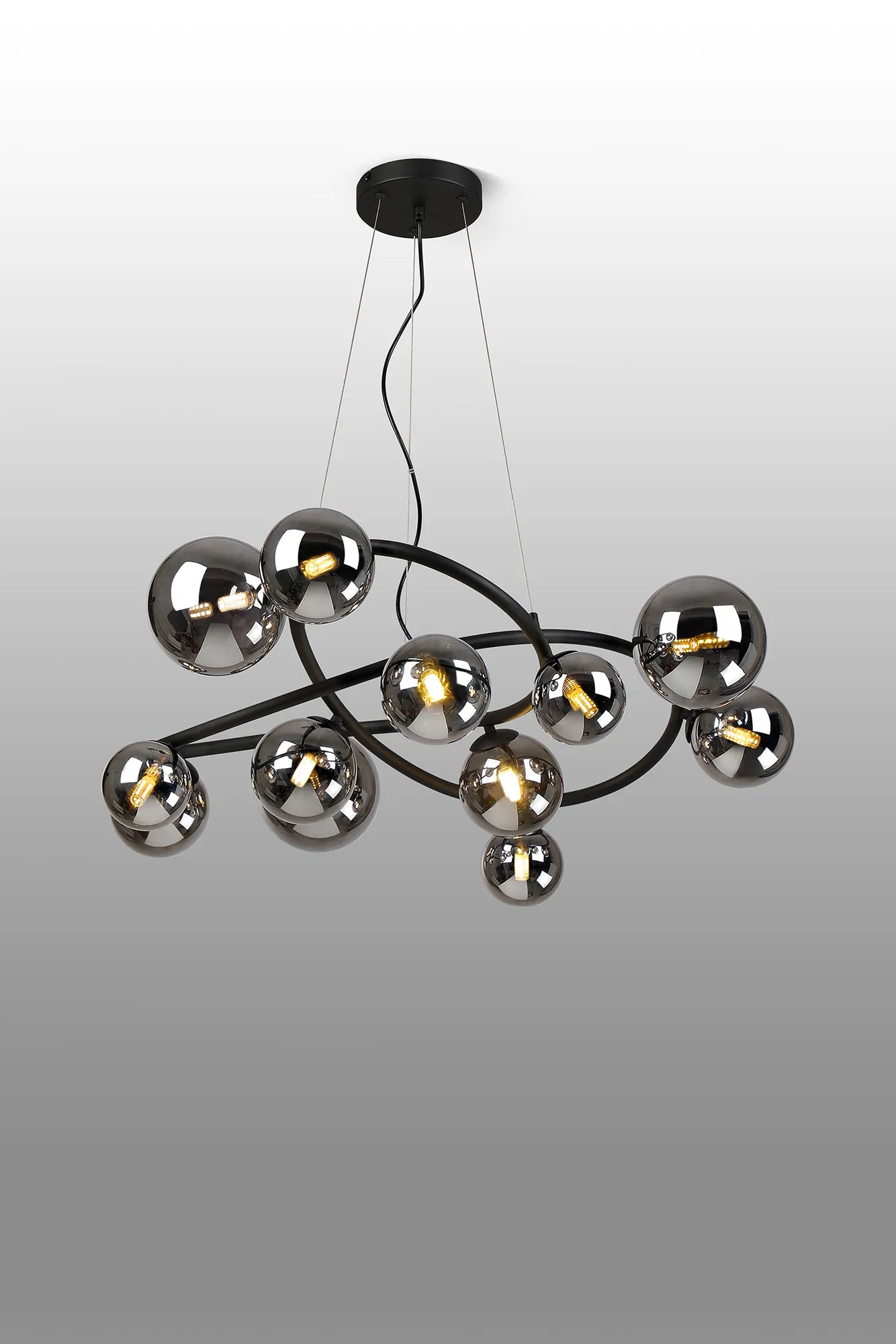Deacon Twisted Pendant 12 Light - Satin Black Chrome Plated Glass