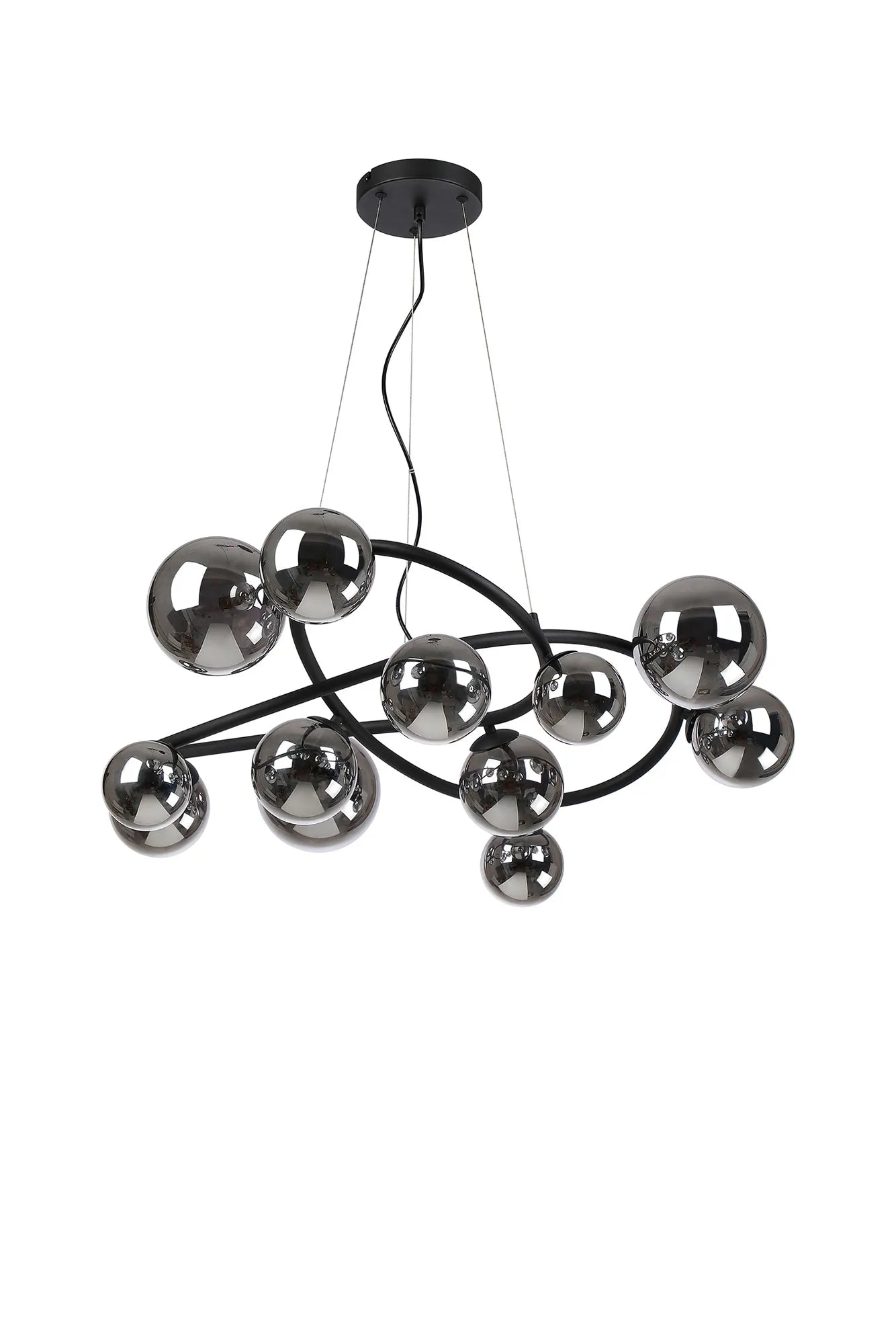 Deacon Twisted Pendant 12 Light - Satin Black Chrome Plated Glass