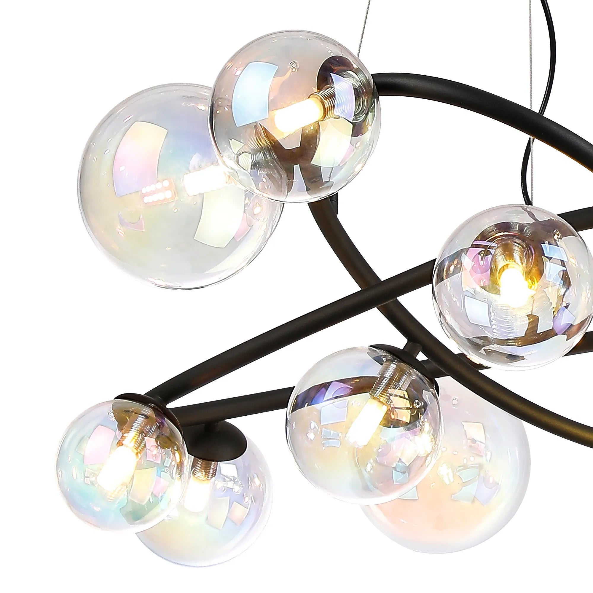 Deacon Twisted Pendant 12 Light - Satin Black Iridescent Plated Glass
