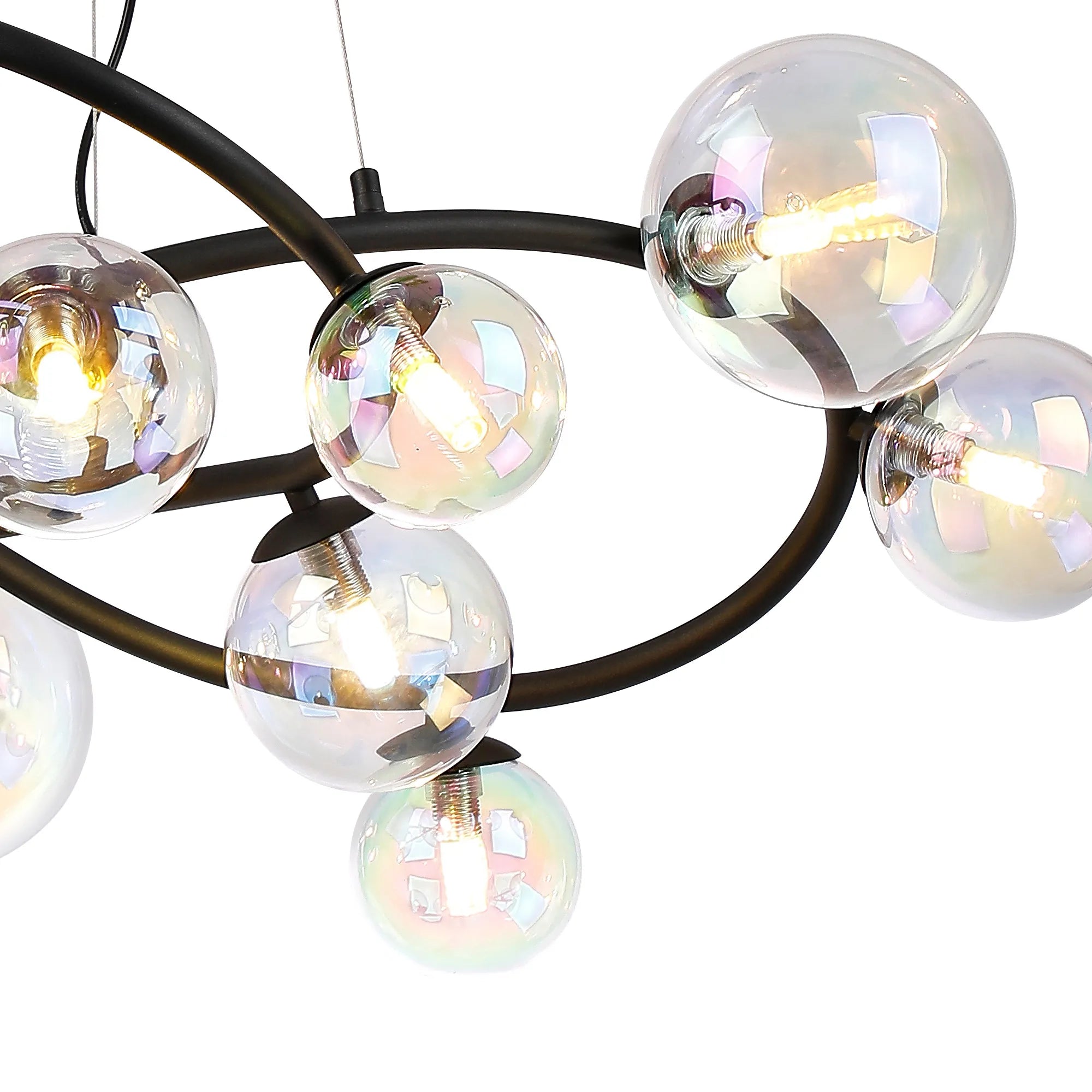 Deacon Twisted Pendant 12 Light - Satin Black Iridescent Plated Glass