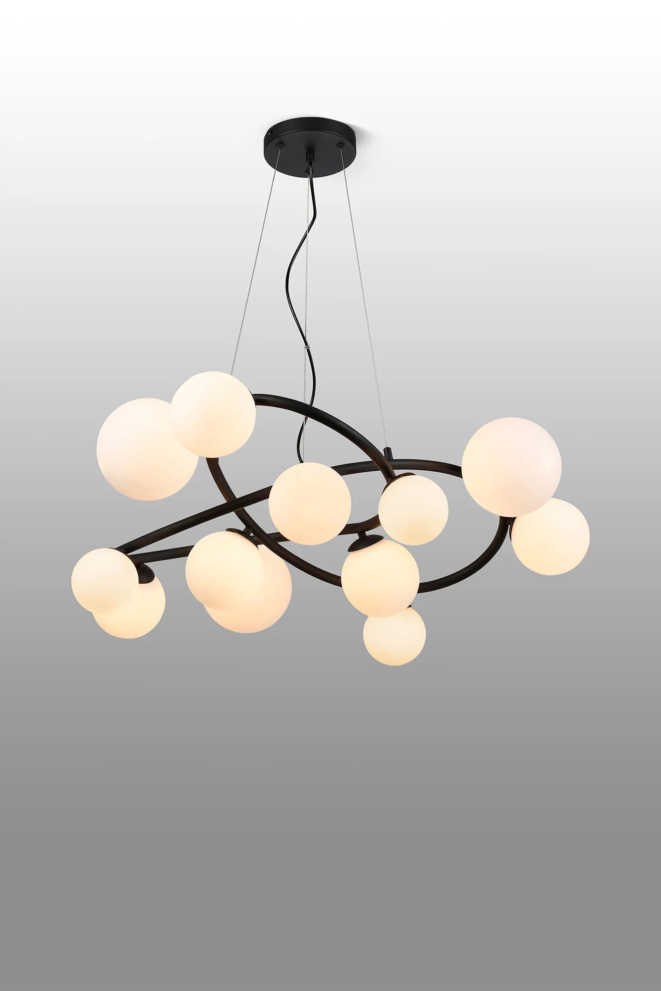 Deacon Twisted Pendant 12 Light - Satin Black Opal Glass