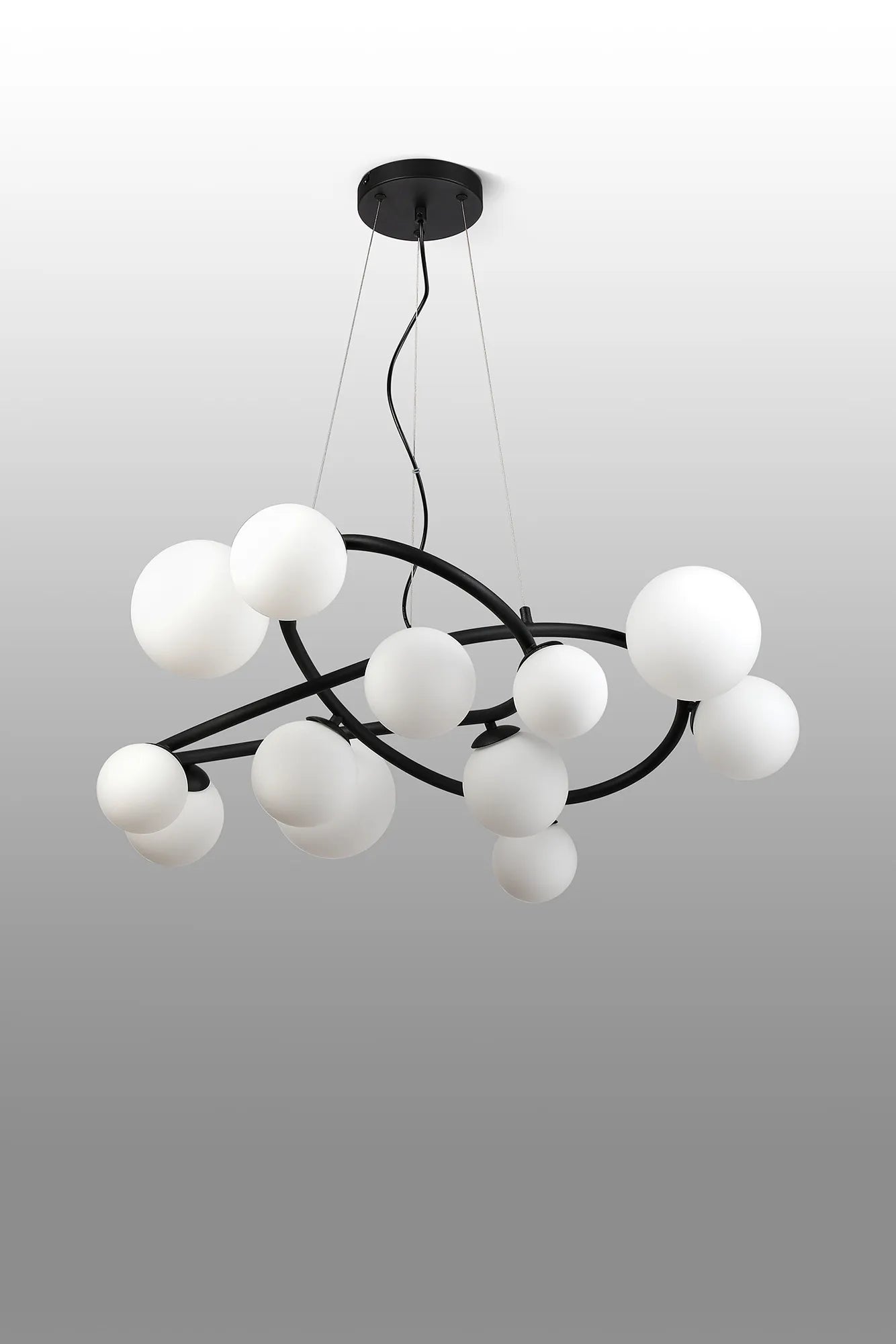 Deacon Twisted Pendant 12 Light - Satin Black Opal Glass