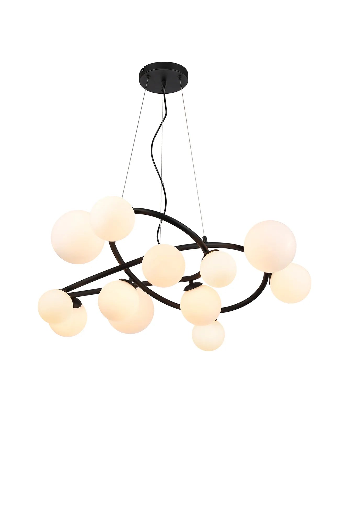 Deacon Twisted Pendant 12 Light - Satin Black Opal Glass