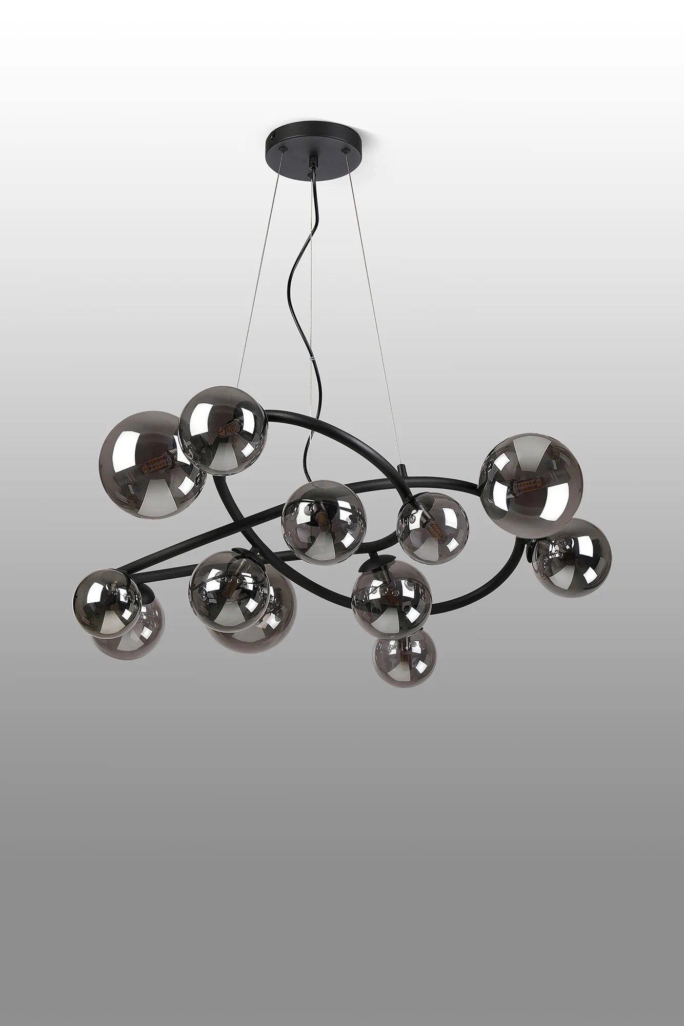 Deacon Twisted Pendant 12 Light - Satin Black Smoke Plated Glass