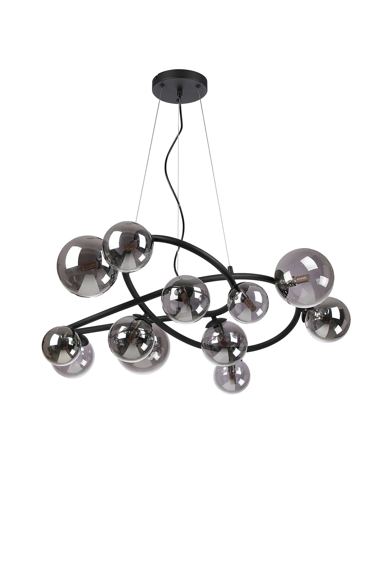 Deacon Twisted Pendant 12 Light - Satin Black Smoke Plated Glass