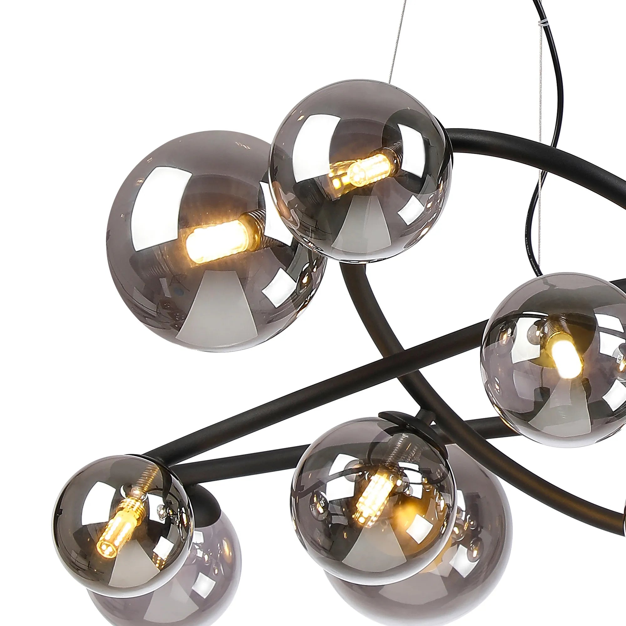 Deacon Twisted Pendant 12 Light - Satin Black Smoke Plated Glass