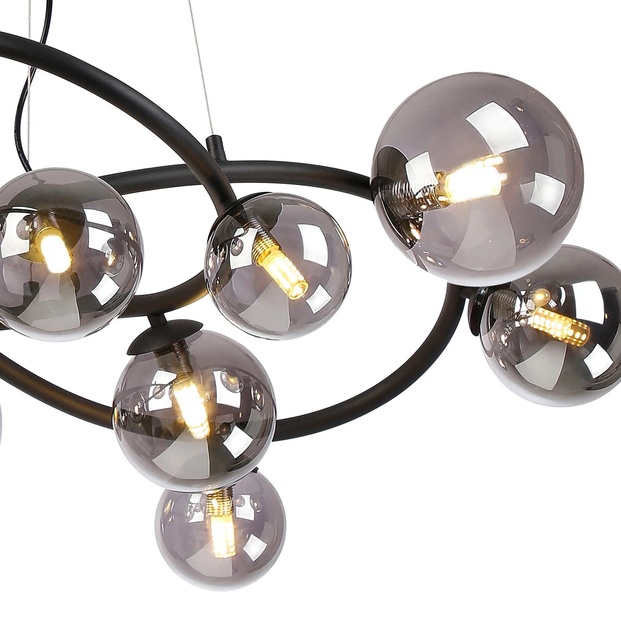 Deacon Twisted Pendant 12 Light - Satin Black Smoke Plated Glass