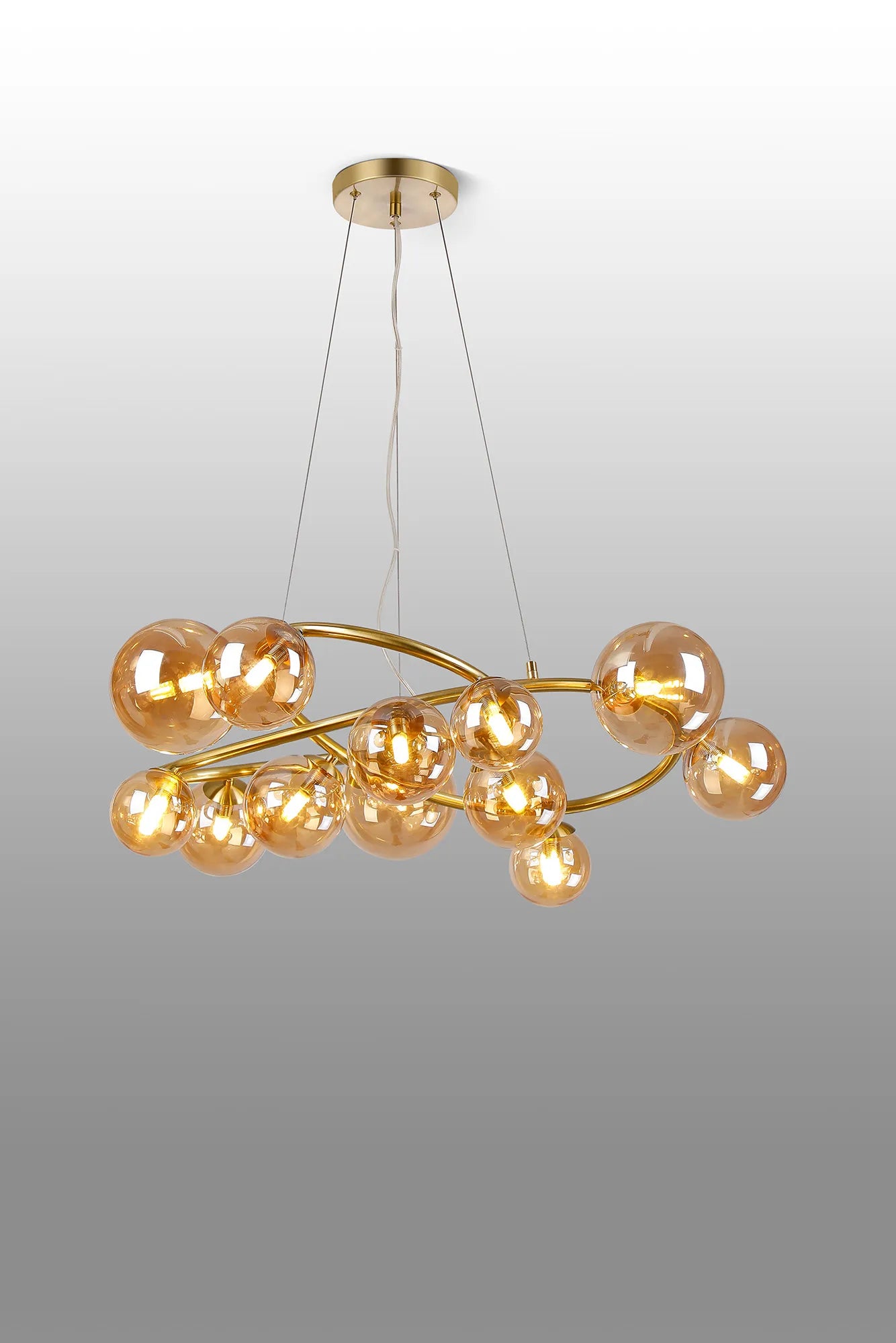 Deacon Twisted Pendant 12 Light - Satin Gold Amber Plated Glass