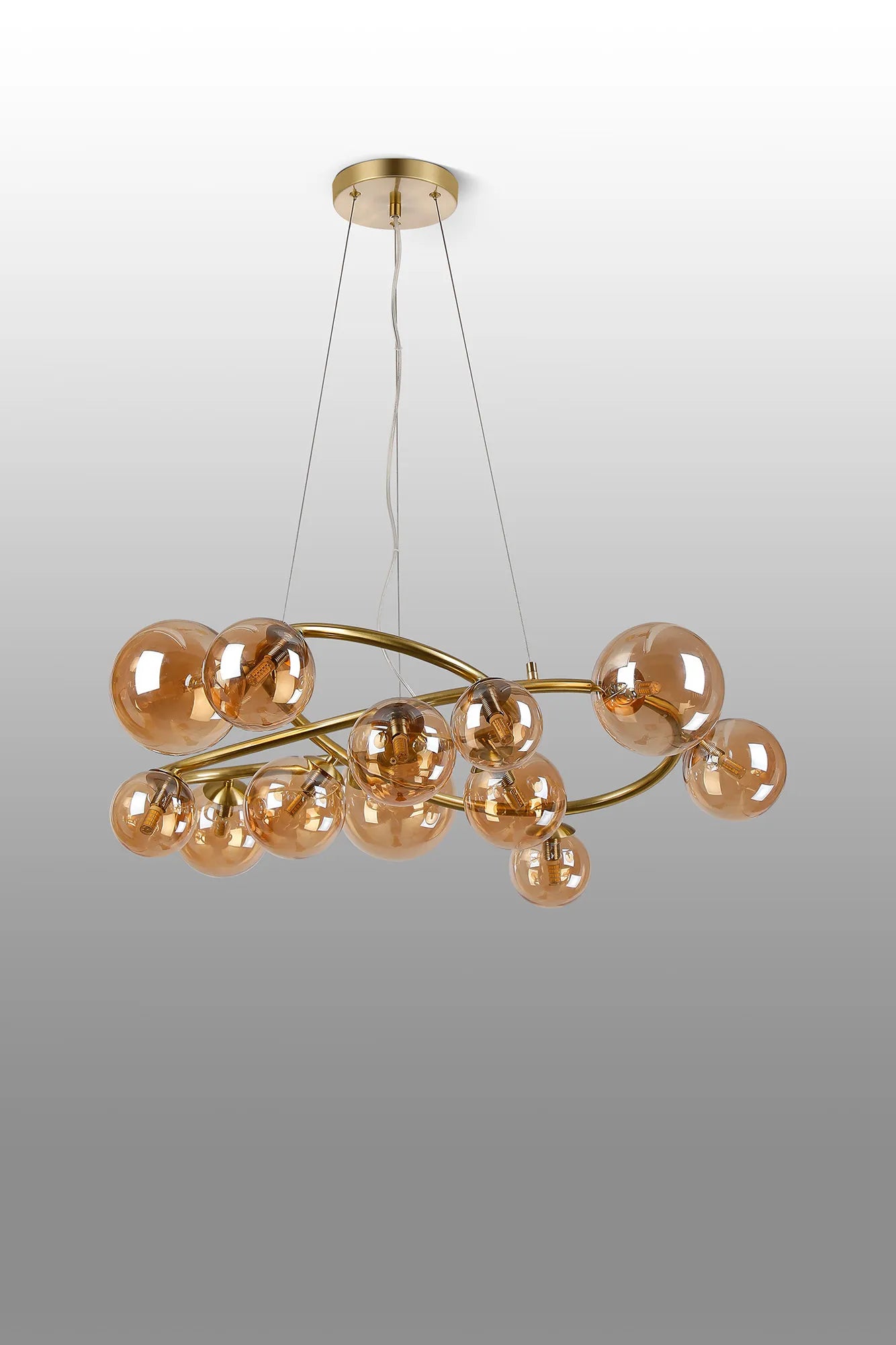 Deacon Twisted Pendant 12 Light - Satin Gold Amber Plated Glass