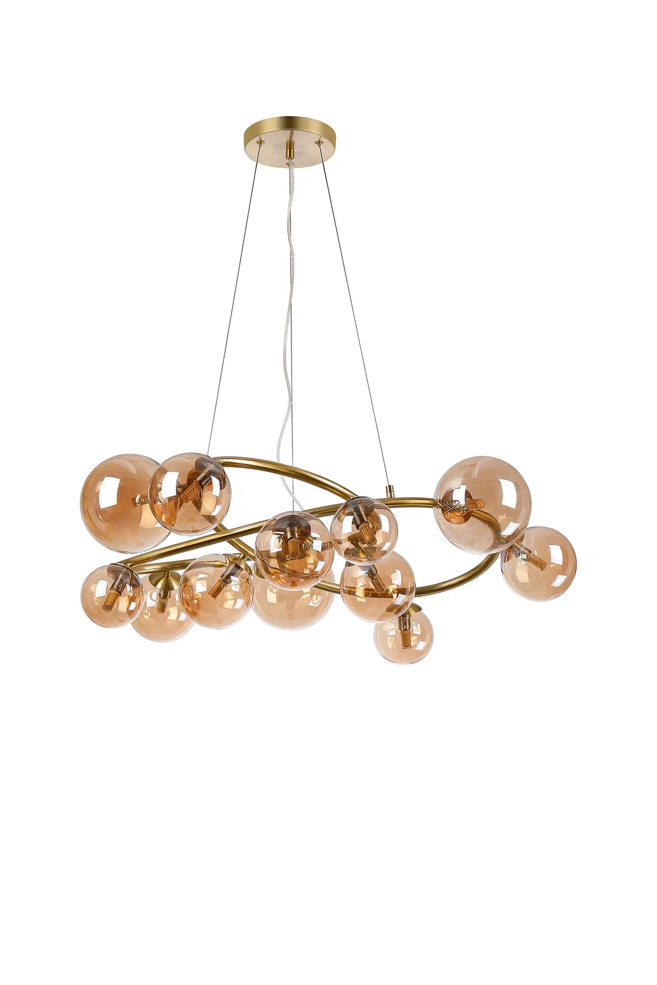 Deacon Twisted Pendant 12 Light - Satin Gold Amber Plated Glass