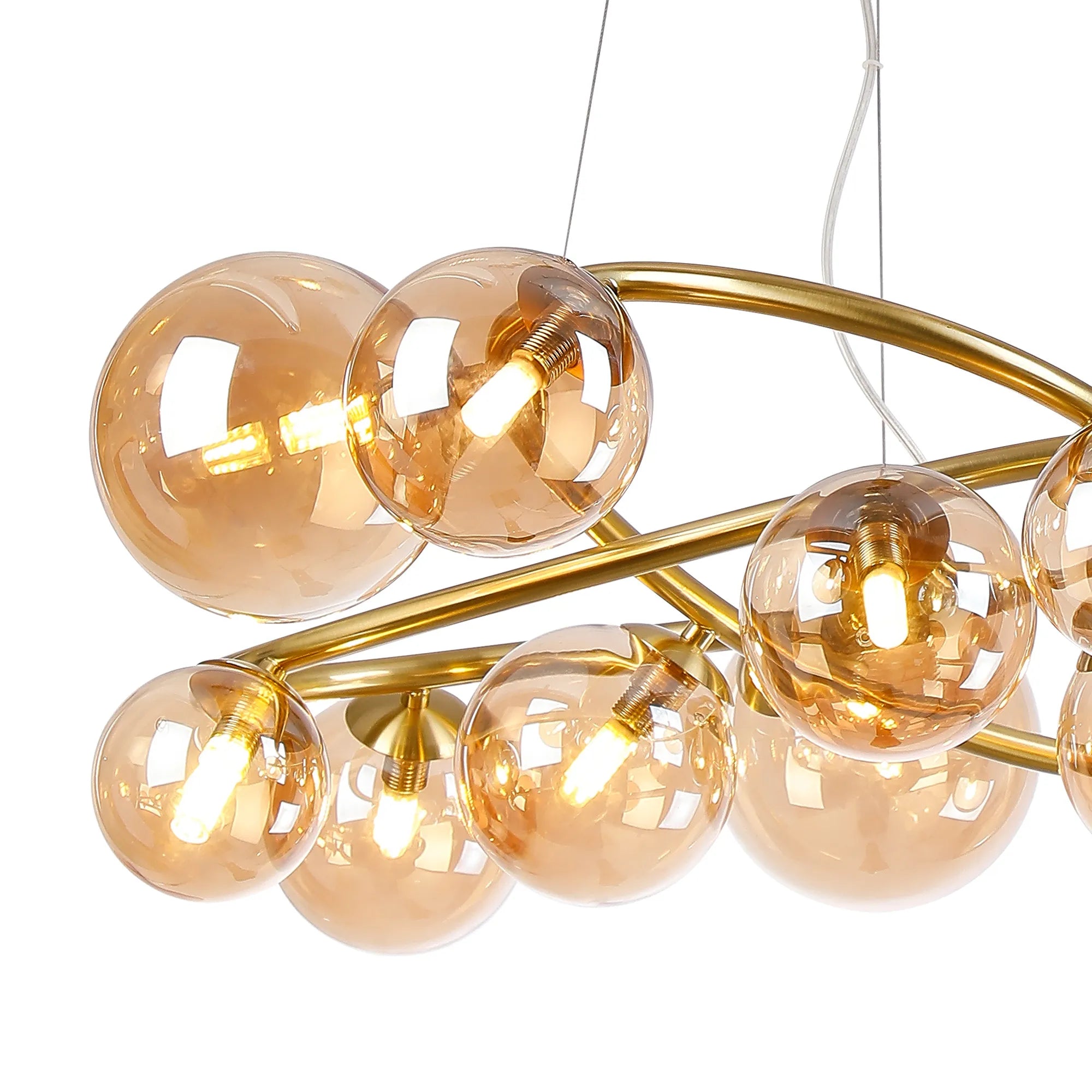 Deacon Twisted Pendant 12 Light - Satin Gold Amber Plated Glass