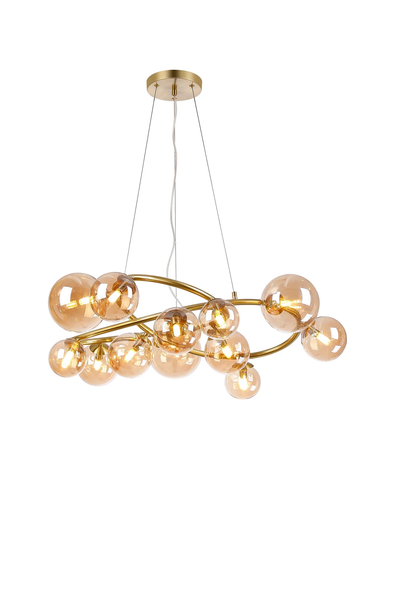 Deacon Twisted Pendant 12 Light - Satin Gold Amber Plated Glass