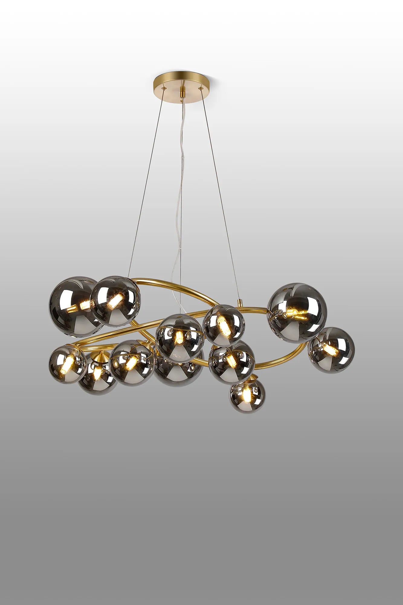 Deacon Twisted Pendant 12 Light - Satin Gold Chrome Plated Glass