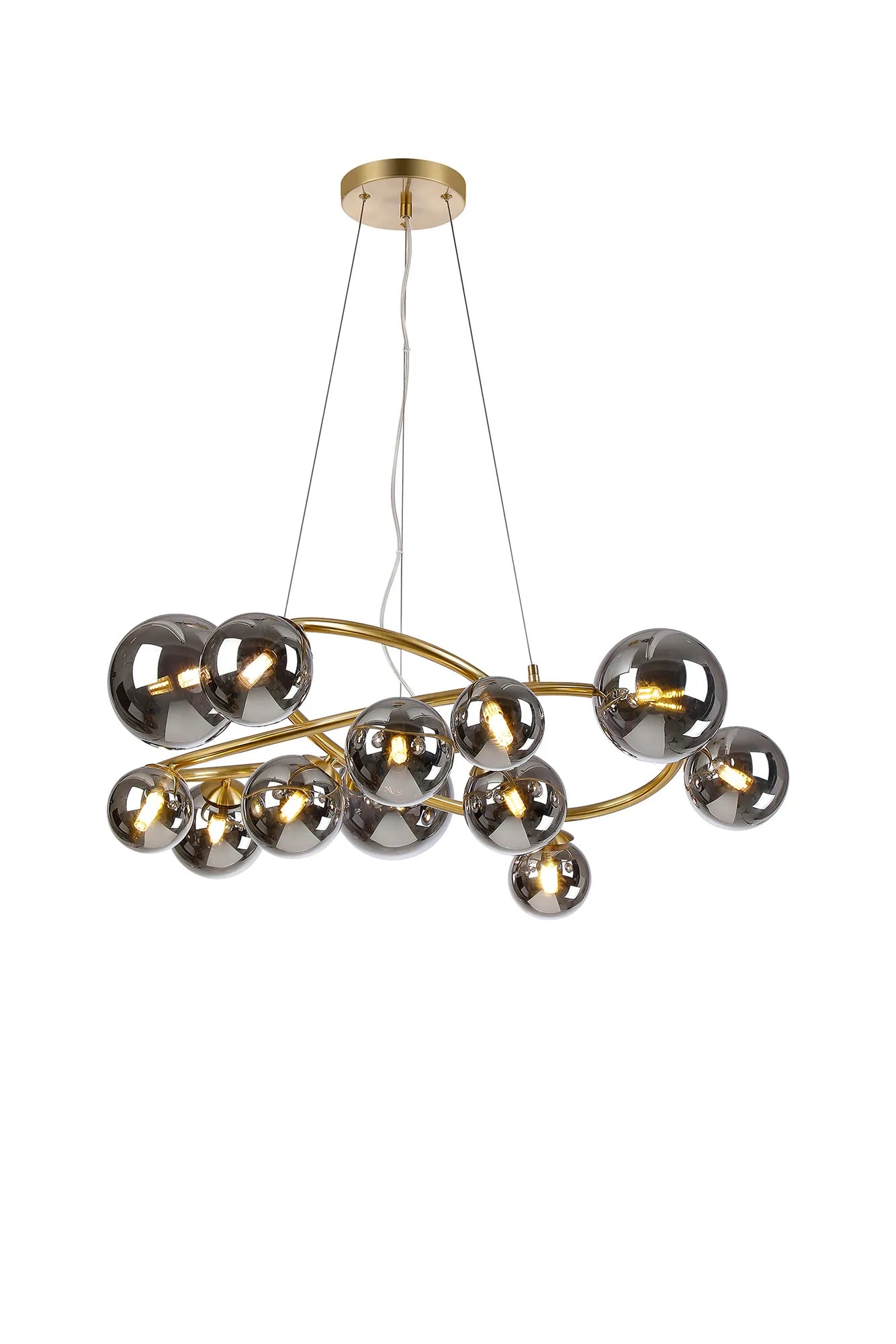 Deacon Twisted Pendant 12 Light - Satin Gold Chrome Plated Glass