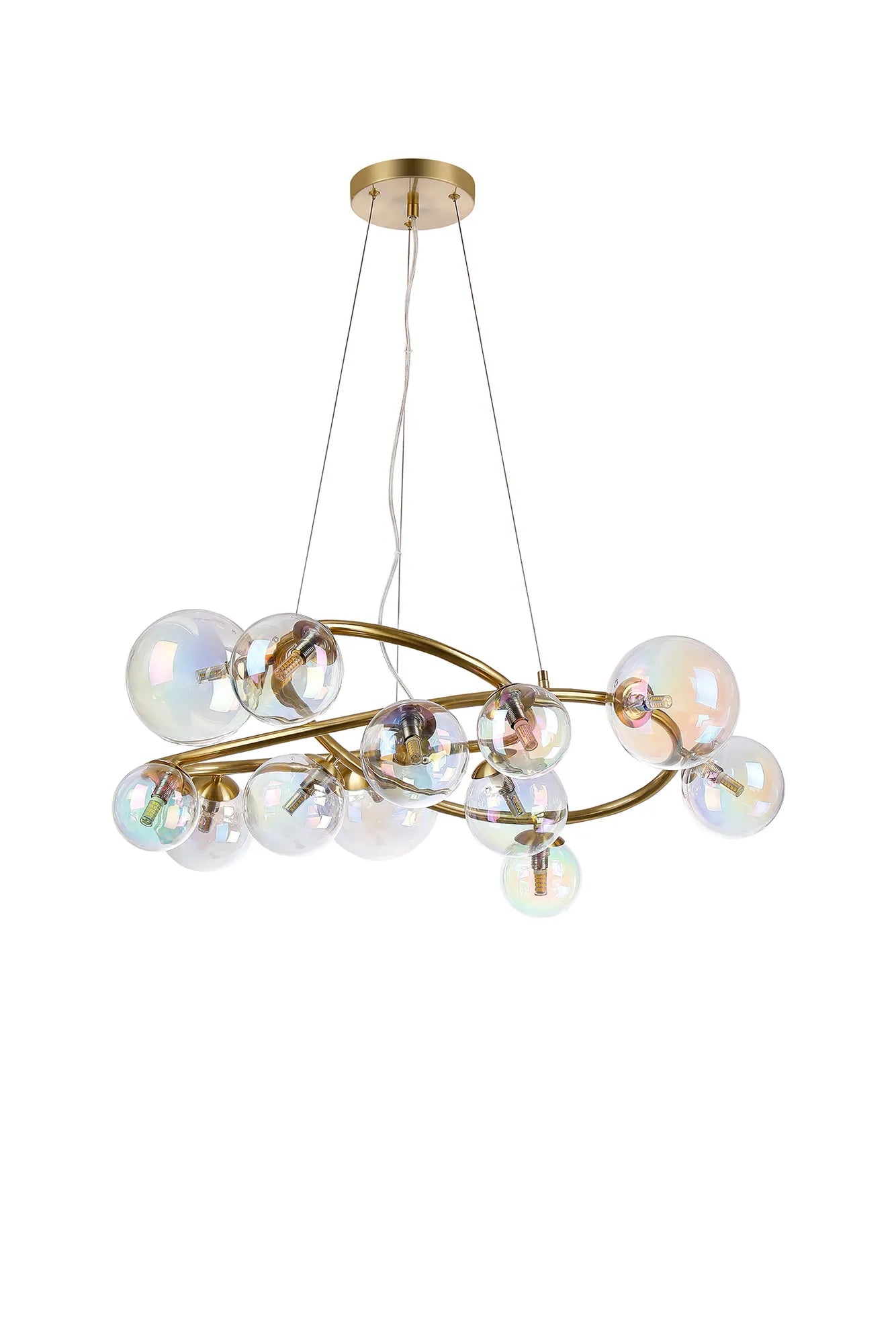 Deacon Twisted Pendant 12 Light - Satin Gold Iridescent Plated Glass