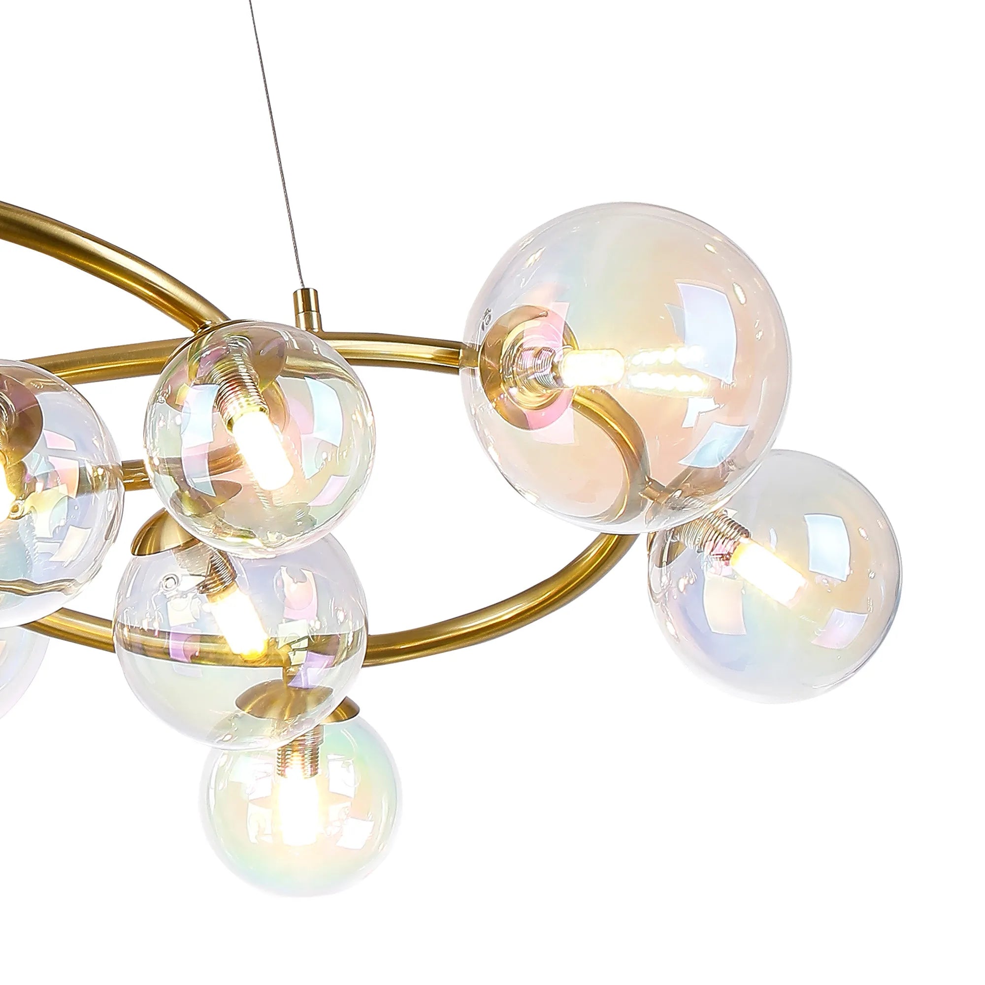 Deacon Twisted Pendant 12 Light - Satin Gold Iridescent Plated Glass