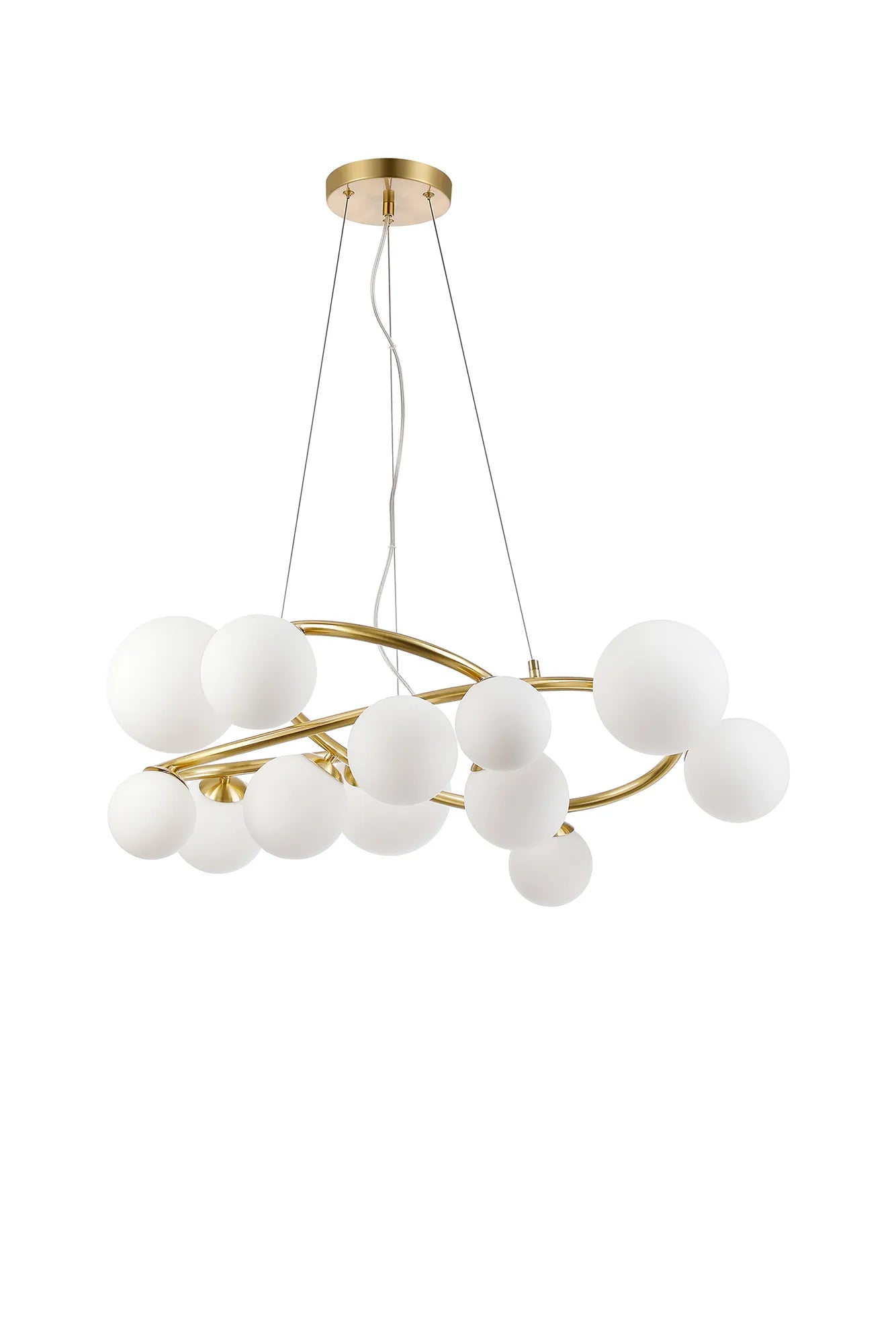 Deacon Twisted Pendant 12 Light - Satin Gold Opal Glass