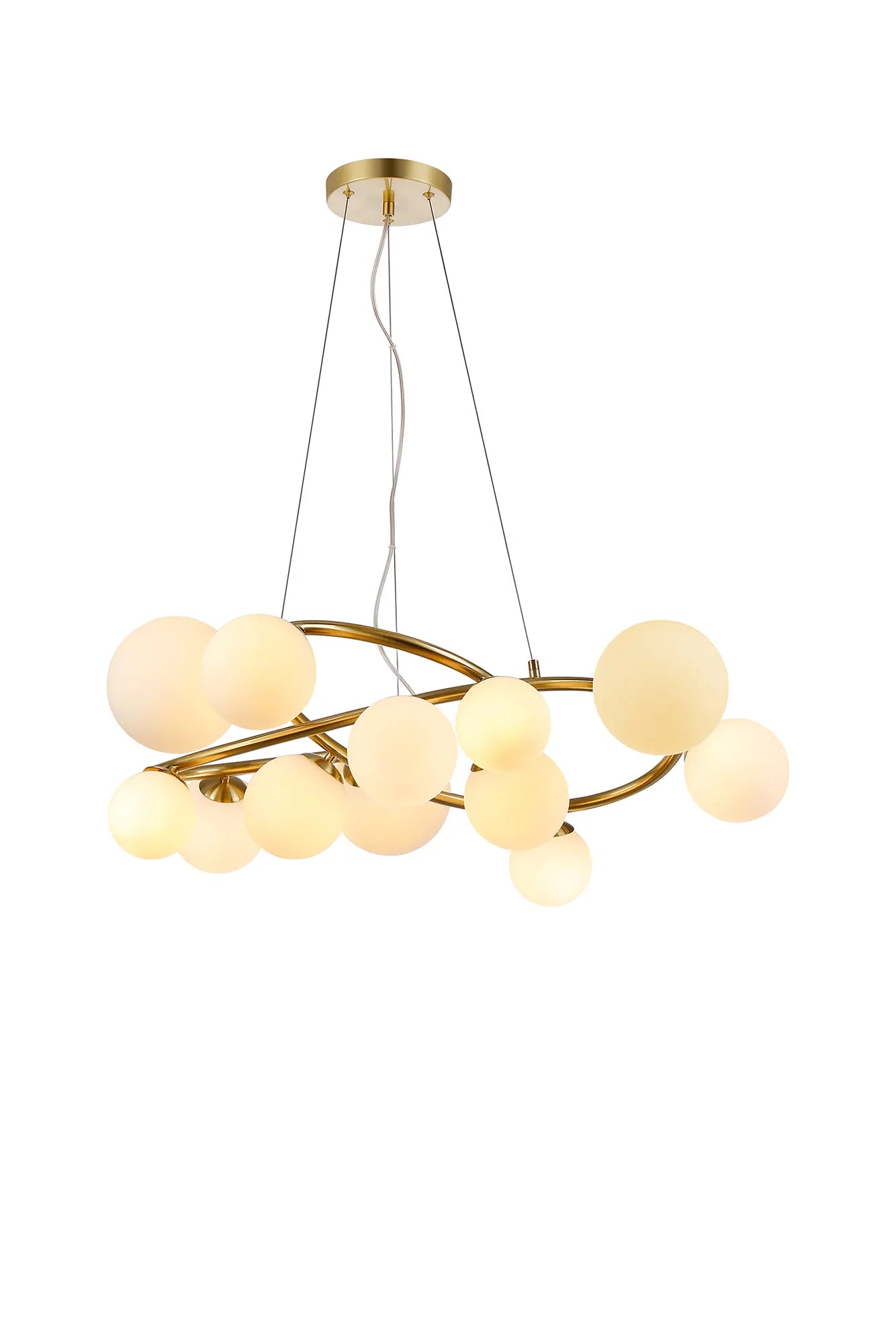 Deacon Twisted Pendant 12 Light - Satin Gold Opal Glass