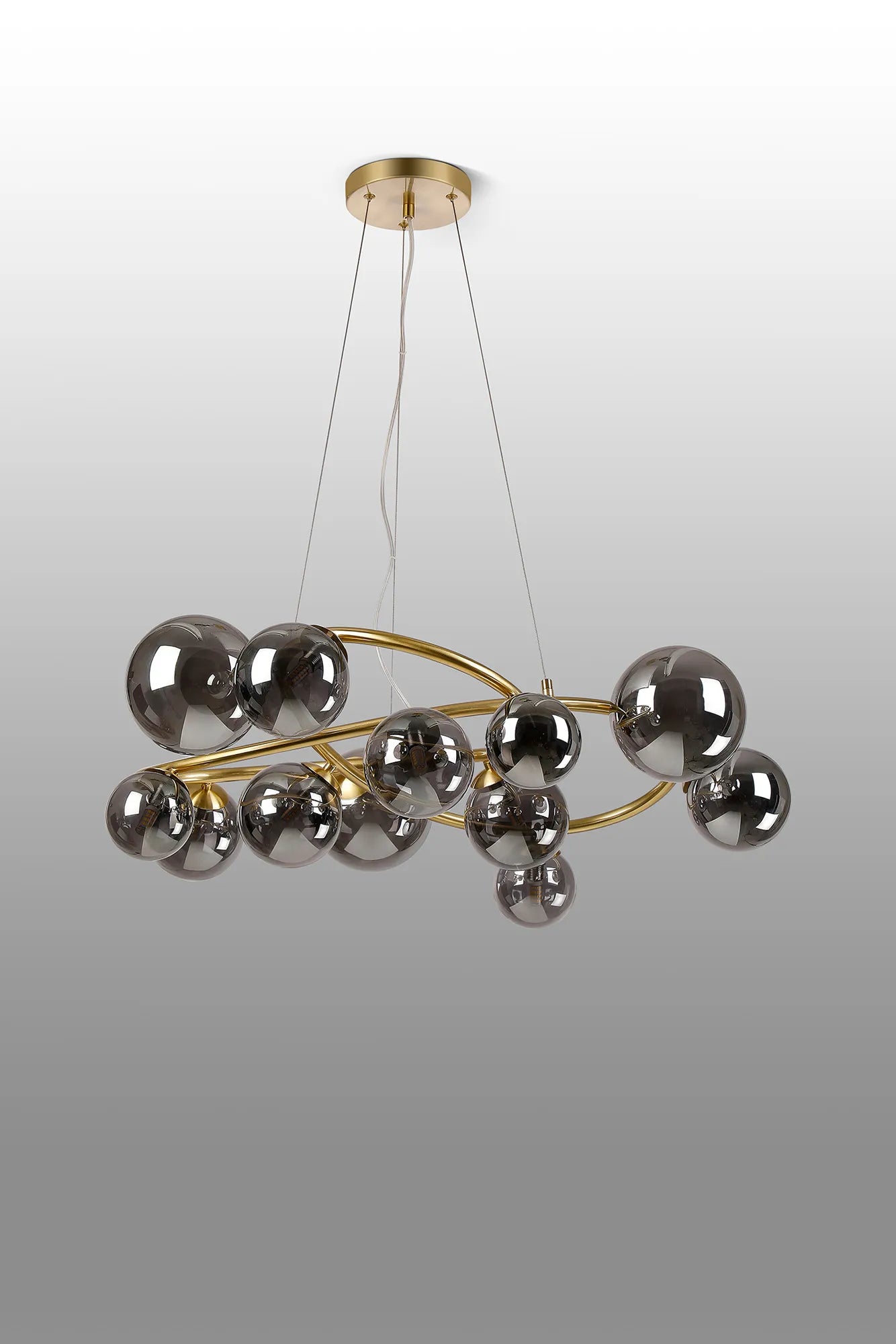 Deacon Twisted Pendant 12 Light - Satin Gold Smoke Plated Glass