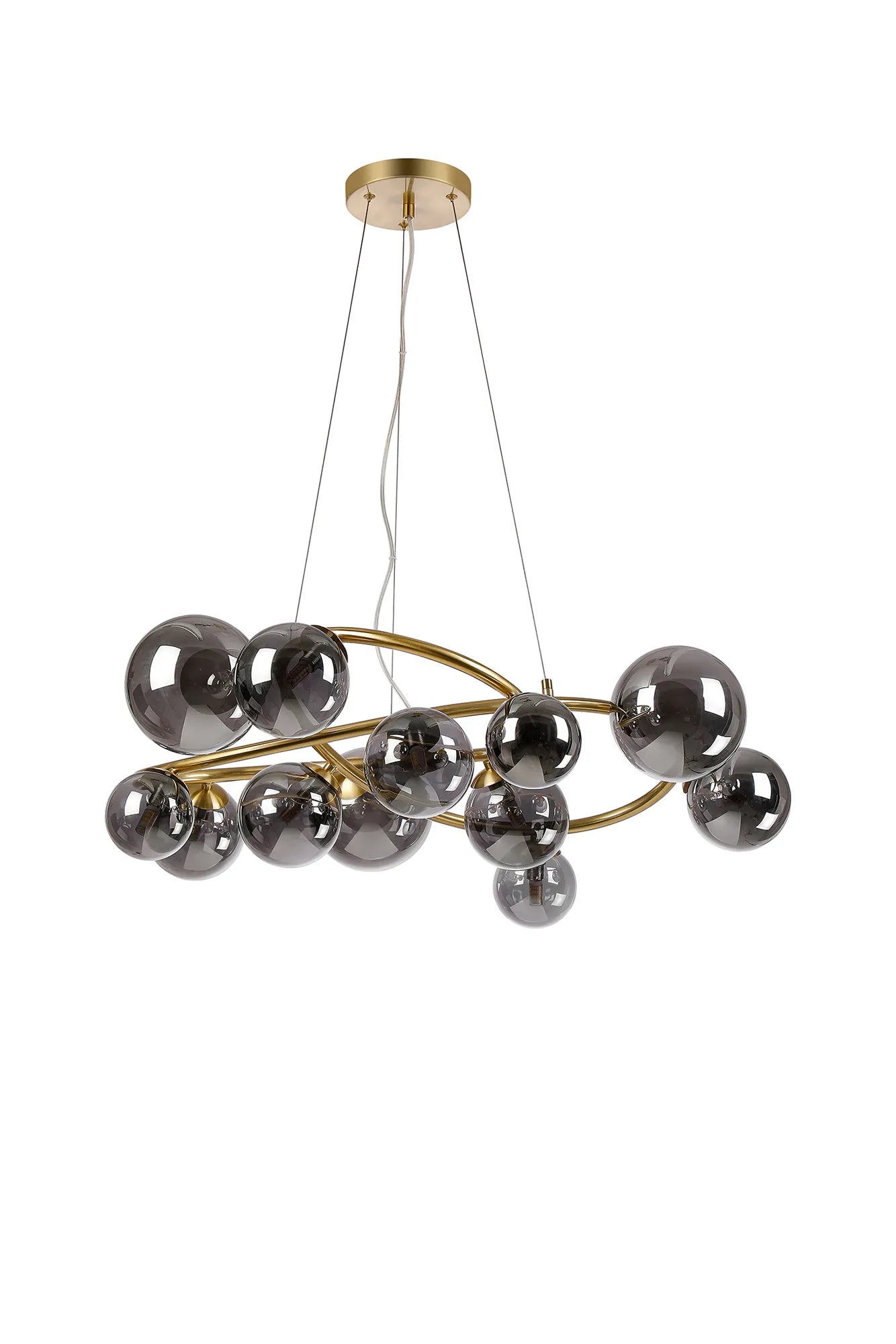 Deacon Twisted Pendant 12 Light - Satin Gold Smoke Plated Glass