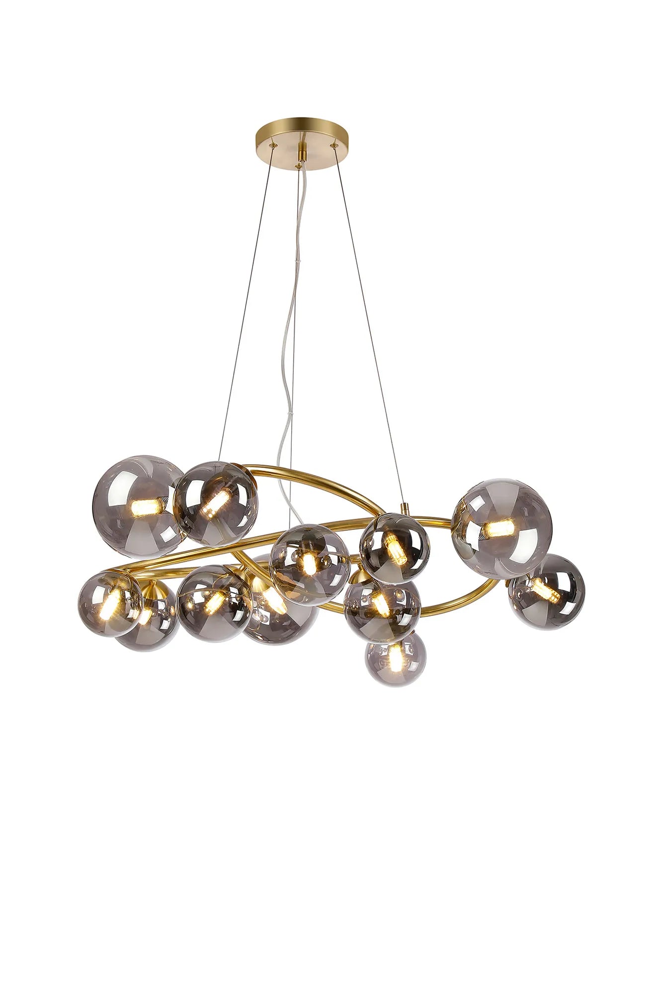 Deacon Twisted Pendant 12 Light - Satin Gold Smoke Plated Glass