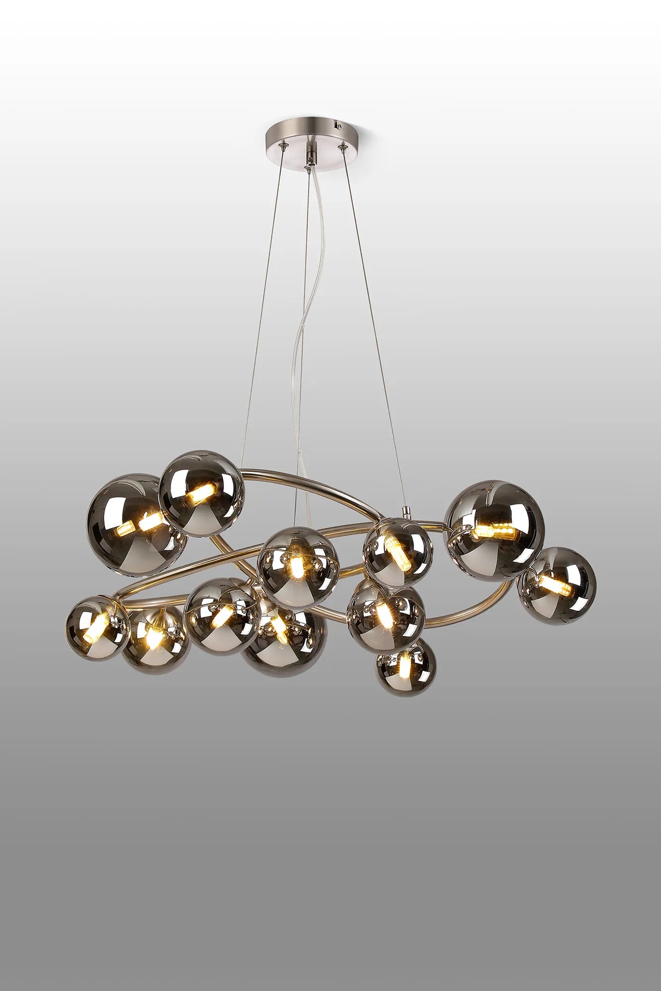 Deacon Twisted Pendant 12 Light - Satin Nickel Chrome Plated Glass