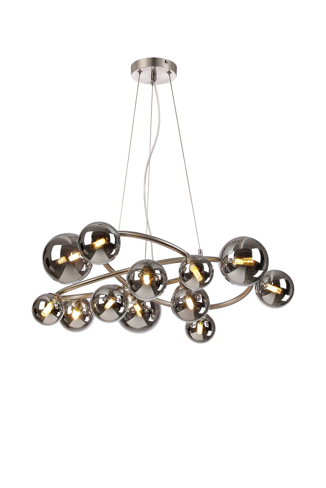 Deacon Twisted Pendant 12 Light - Satin Nickel Chrome Plated Glass