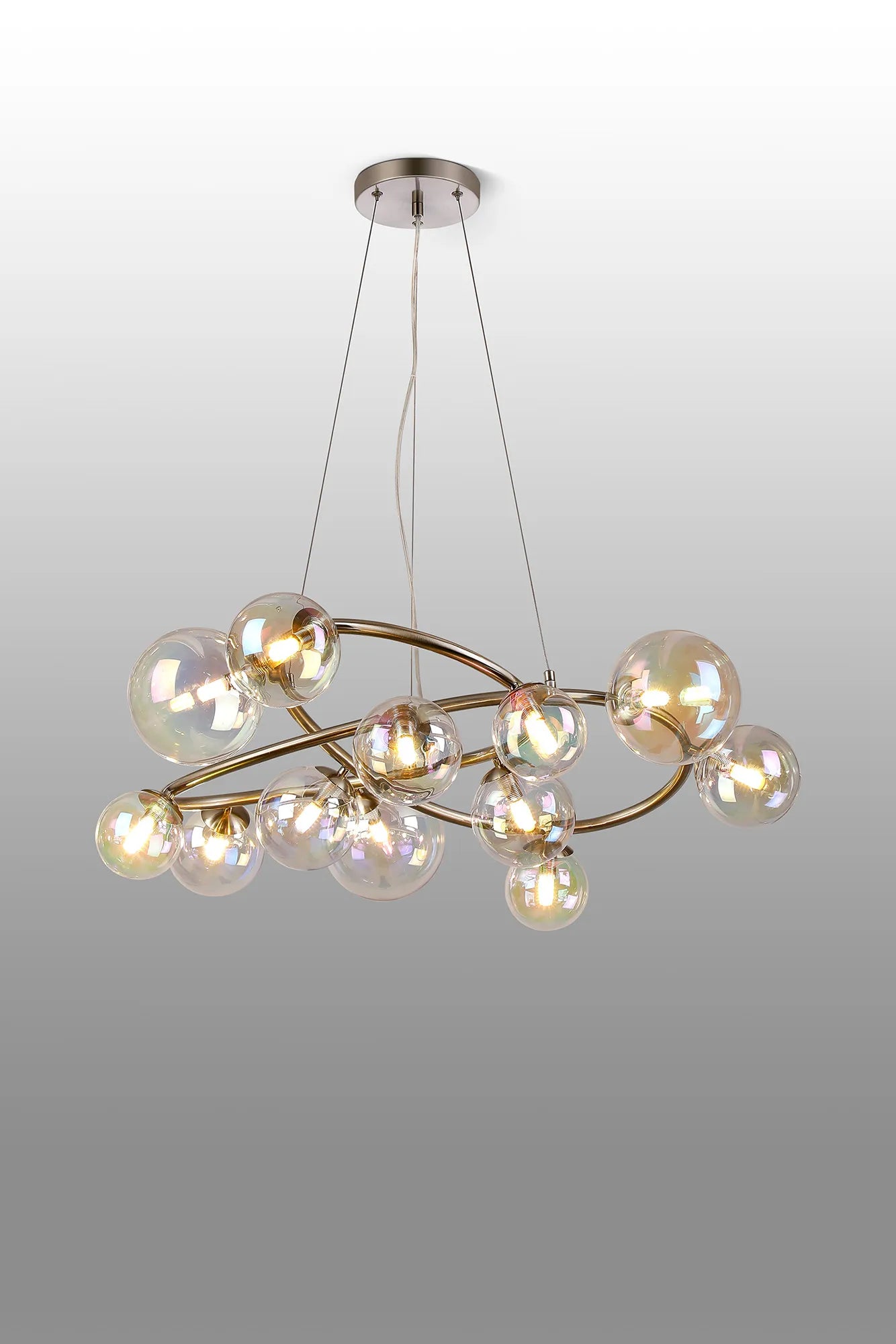 Deacon Twisted Pendant 12 Light - Satin Nickel Iridescent Plated Glass