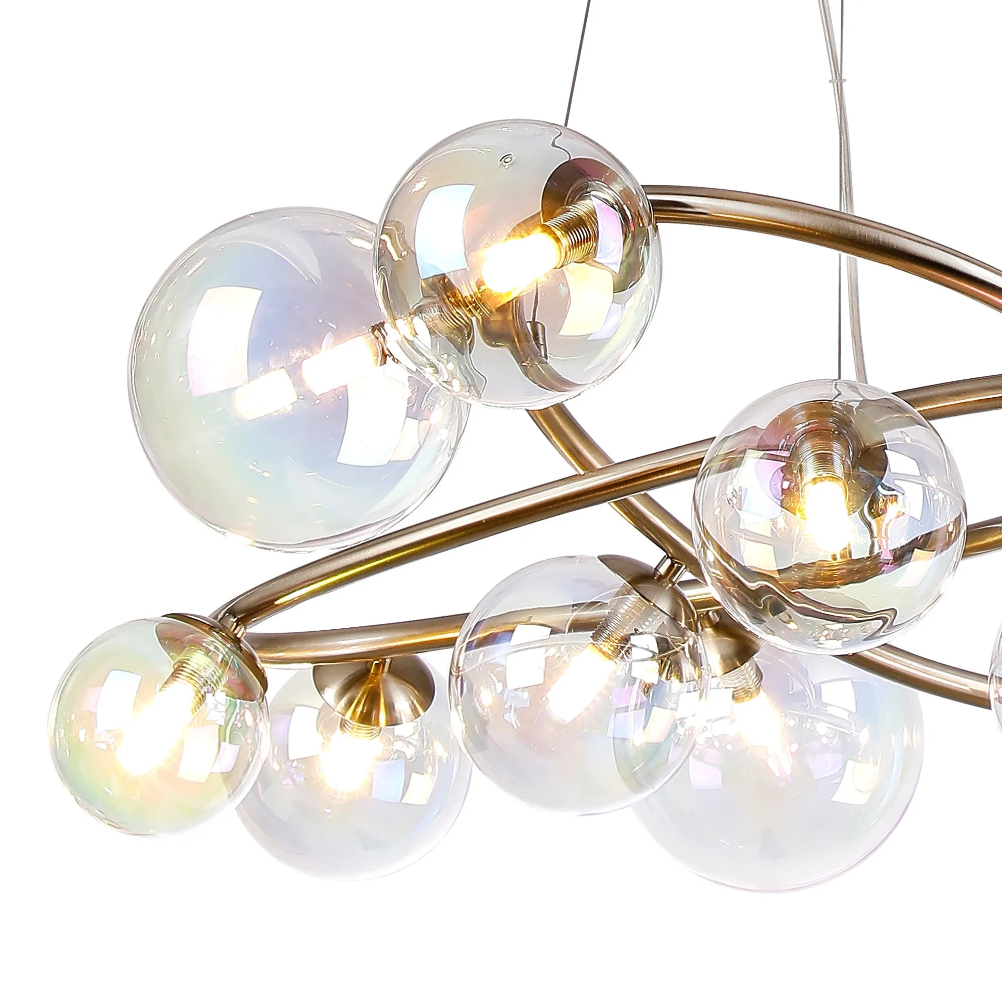 Deacon Twisted Pendant 12 Light - Satin Nickel Iridescent Plated Glass