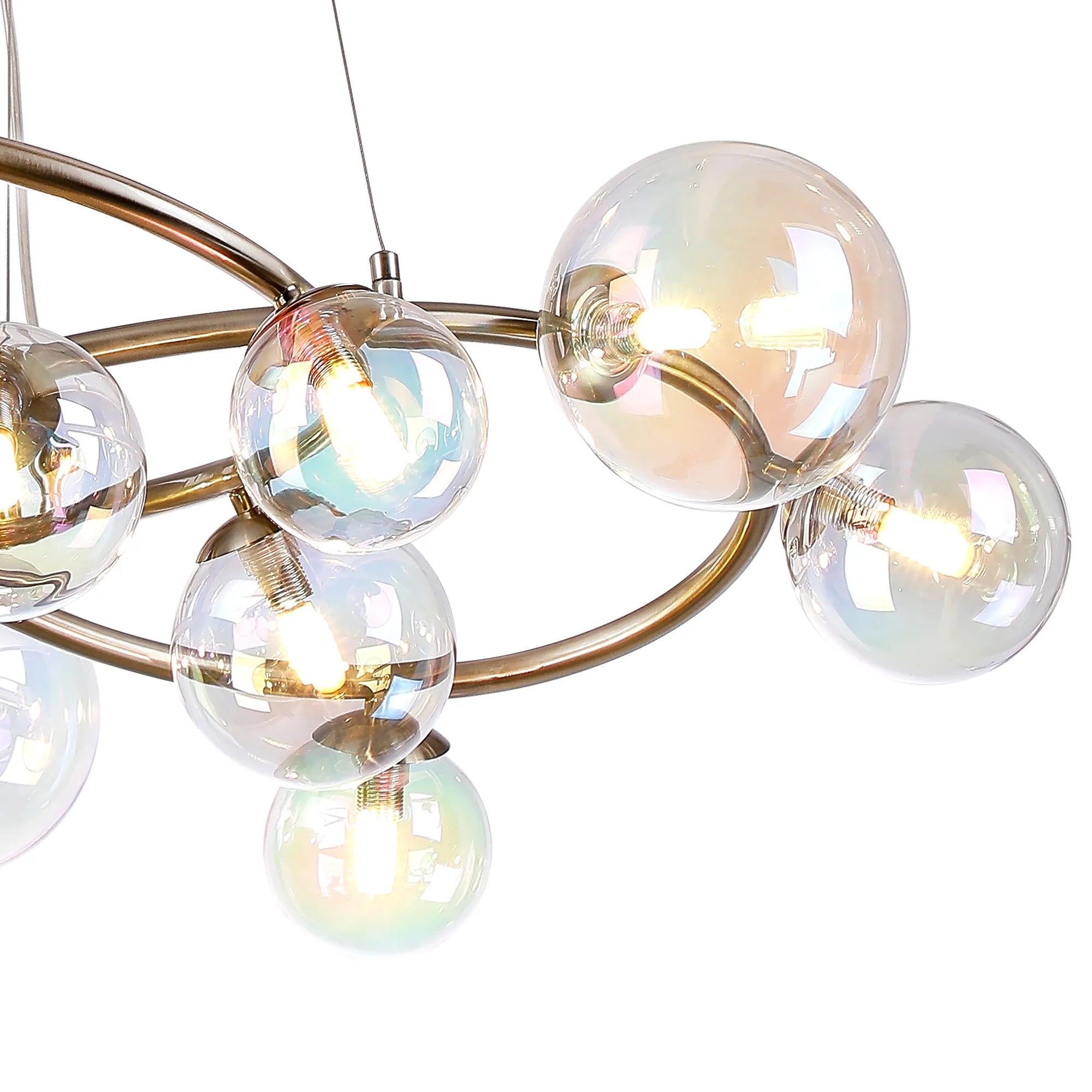 Deacon Twisted Pendant 12 Light - Satin Nickel Iridescent Plated Glass