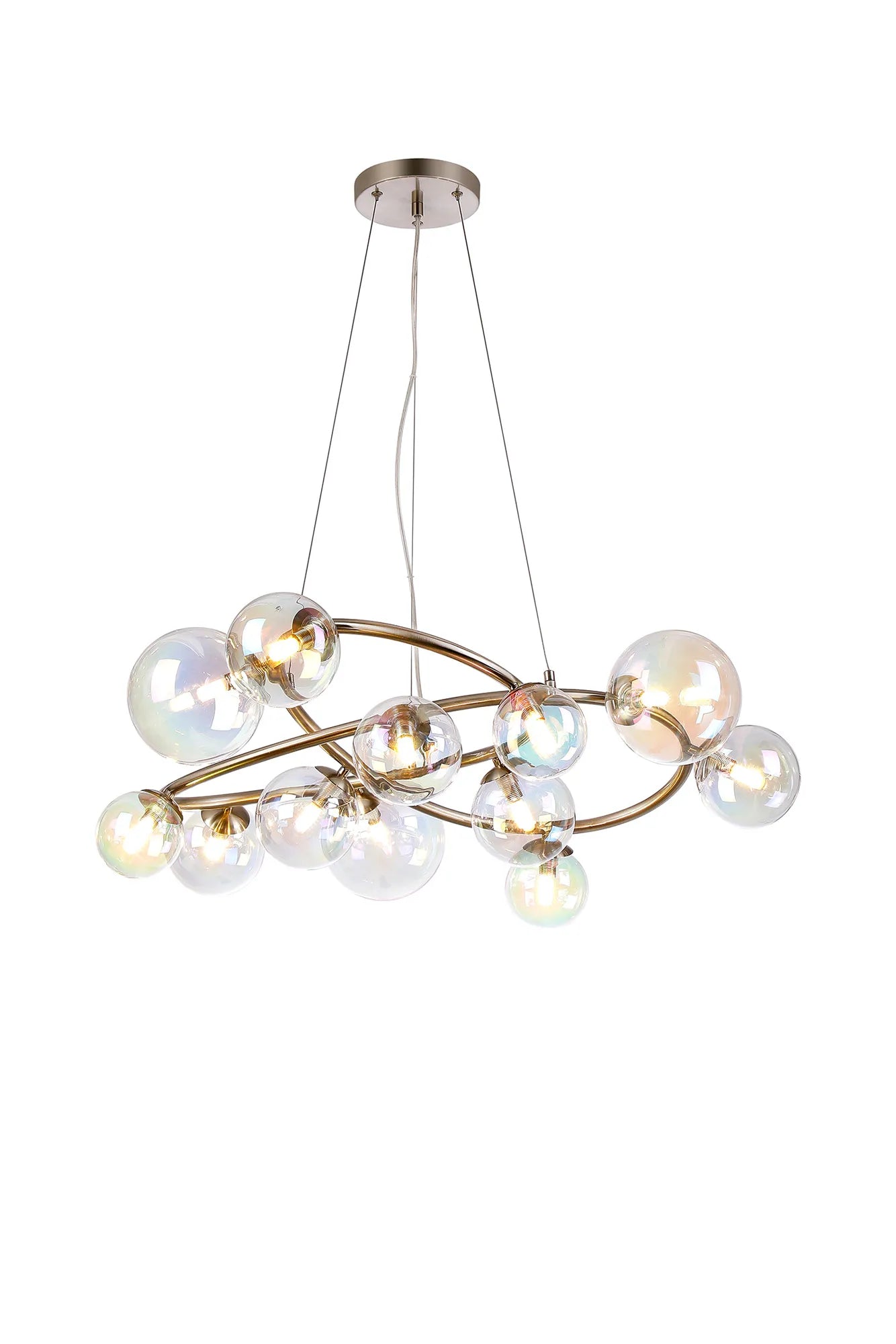 Deacon Twisted Pendant 12 Light - Satin Nickel Iridescent Plated Glass