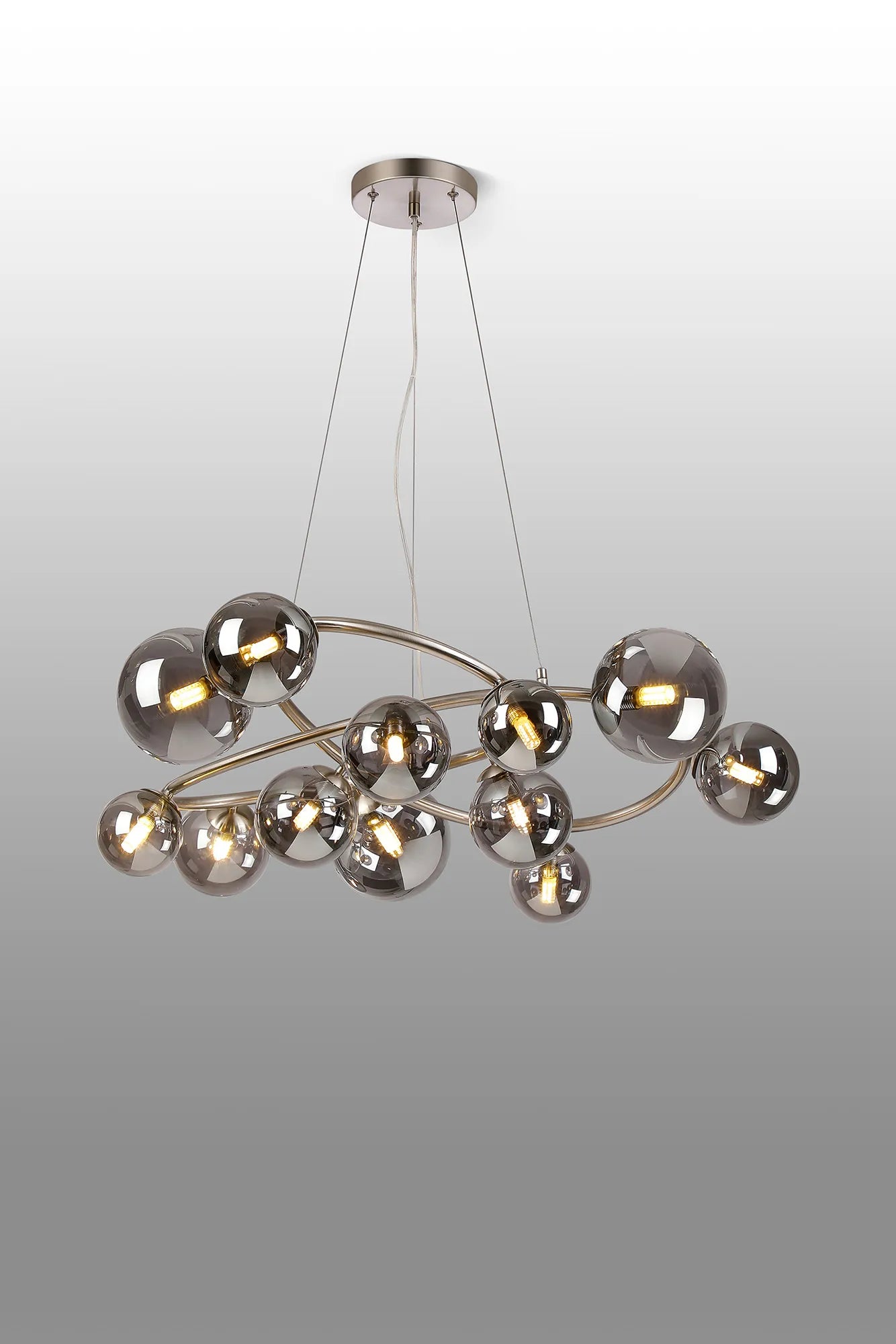 Deacon Twisted Pendant 12 Light - Satin Nickel Smoke Plated Glass