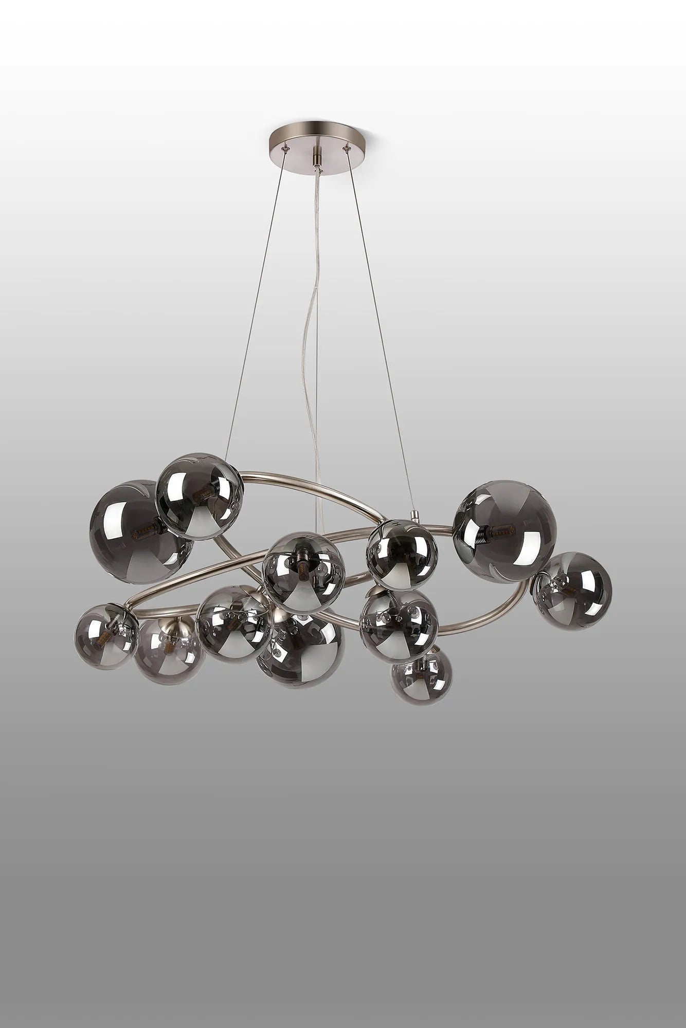 Deacon Twisted Pendant 12 Light - Satin Nickel Smoke Plated Glass
