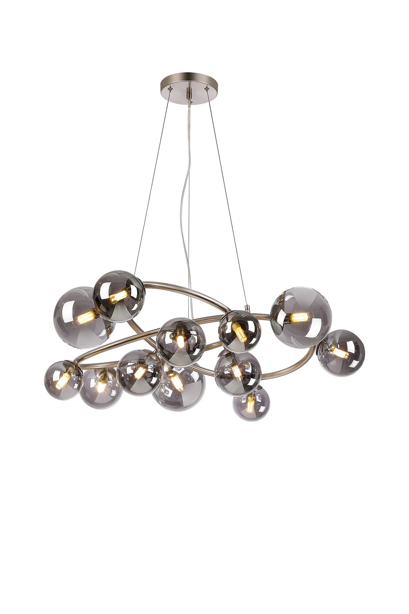 Deacon Twisted Pendant 12 Light - Satin Nickel Smoke Plated Glass