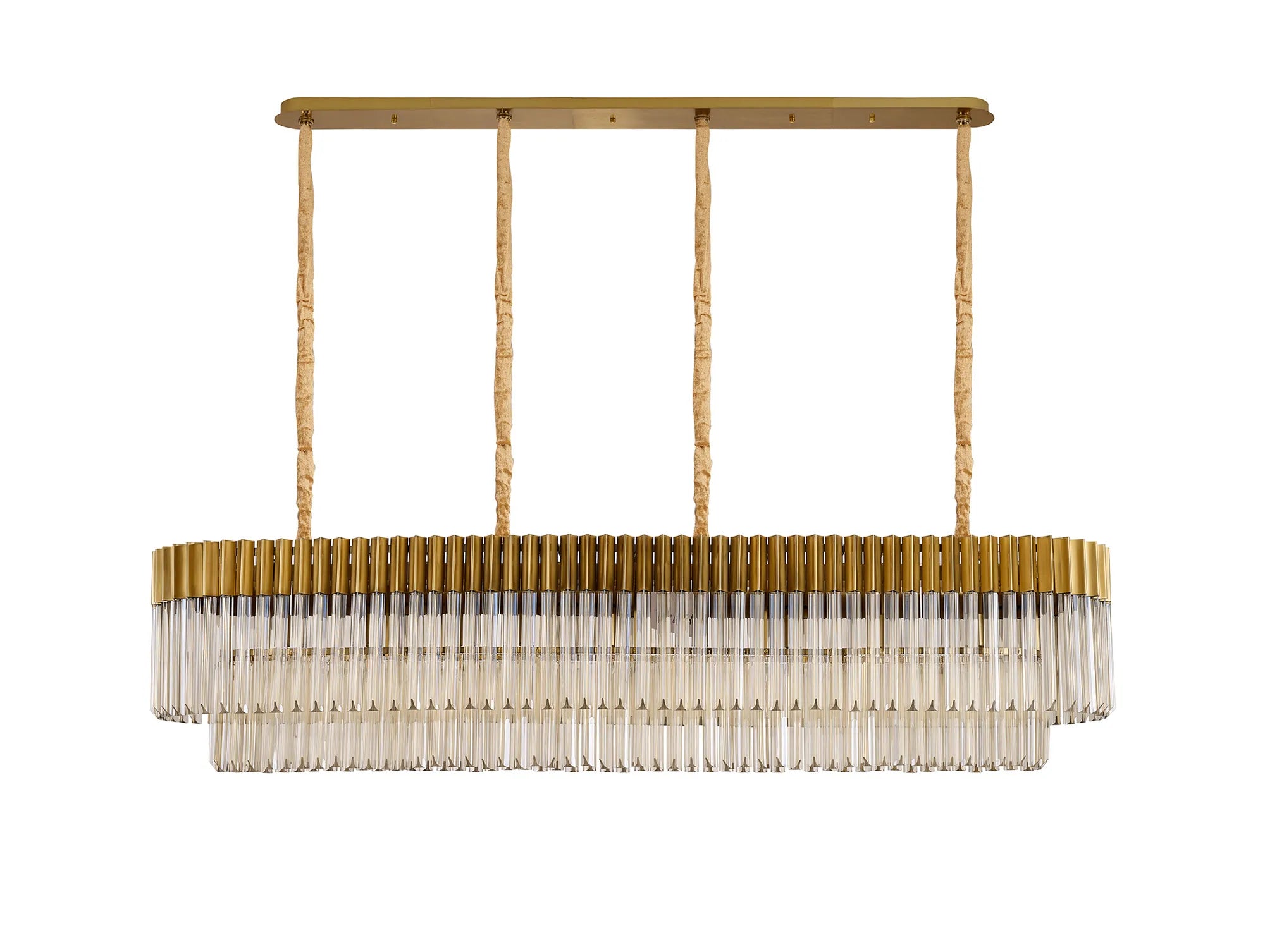 Cedar 180 x 40cm Linear Pendant 9 Light - Brass & Cognac Sculpted Glass