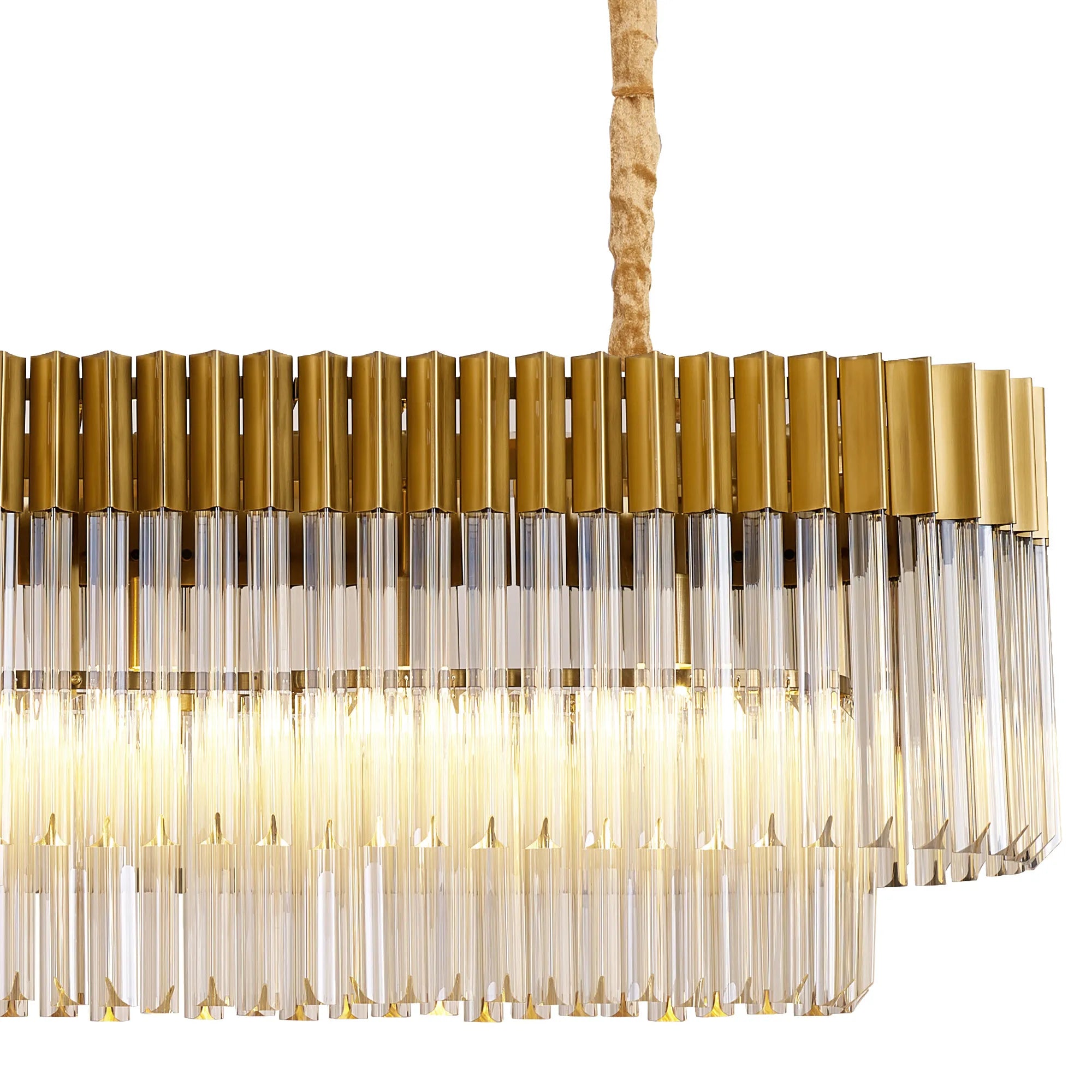 Cedar 180 x 40cm Linear Pendant 9 Light - Brass & Cognac Sculpted Glass