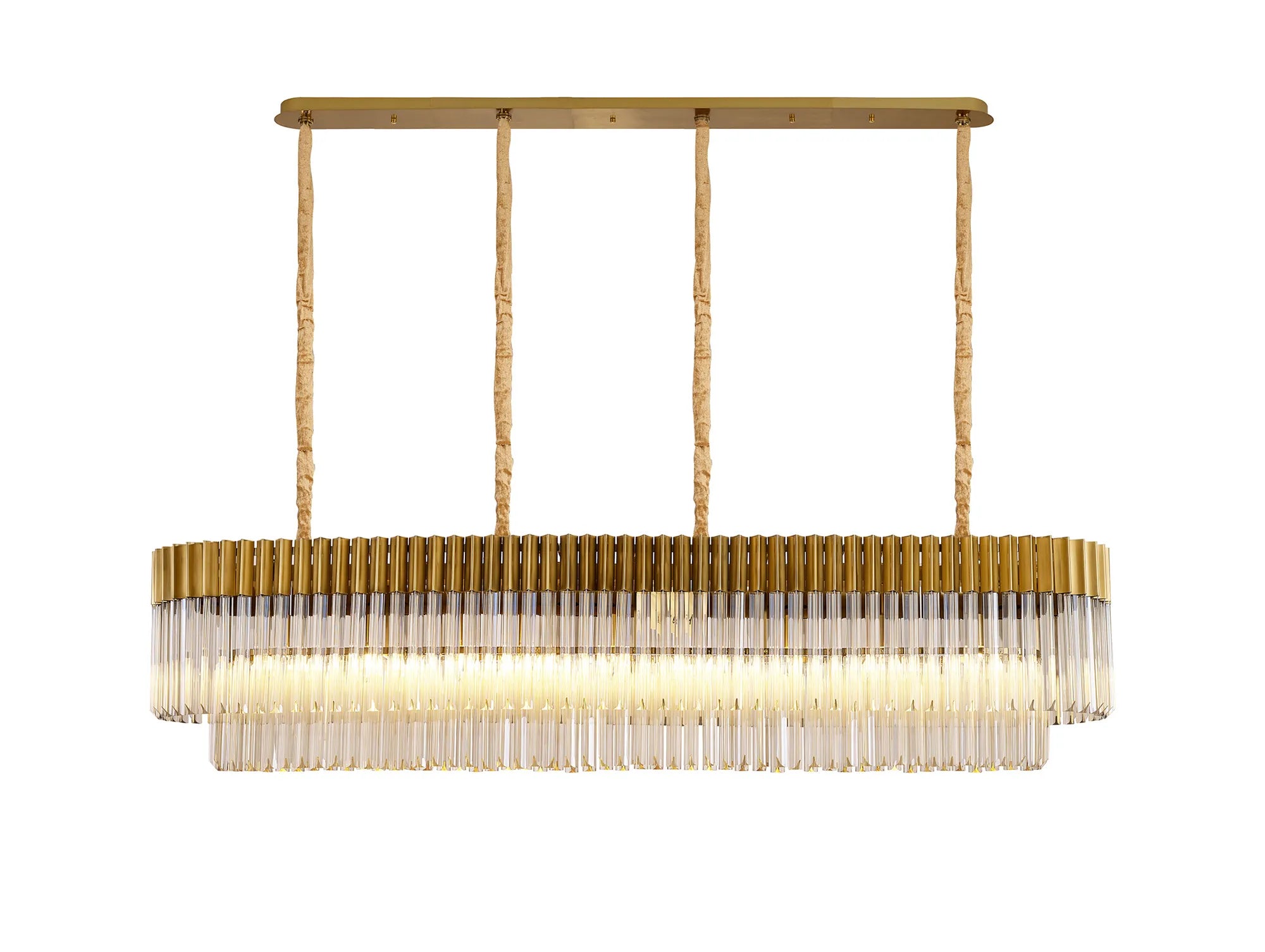 Cedar 180 x 40cm Linear Pendant 9 Light - Brass & Cognac Sculpted Glass