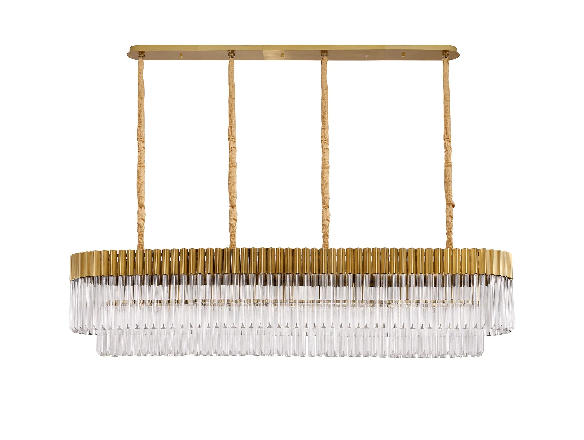 Cedar 180 x 40cm Linear Pendant 9 Light - Brass & Clear Sculpted Glass