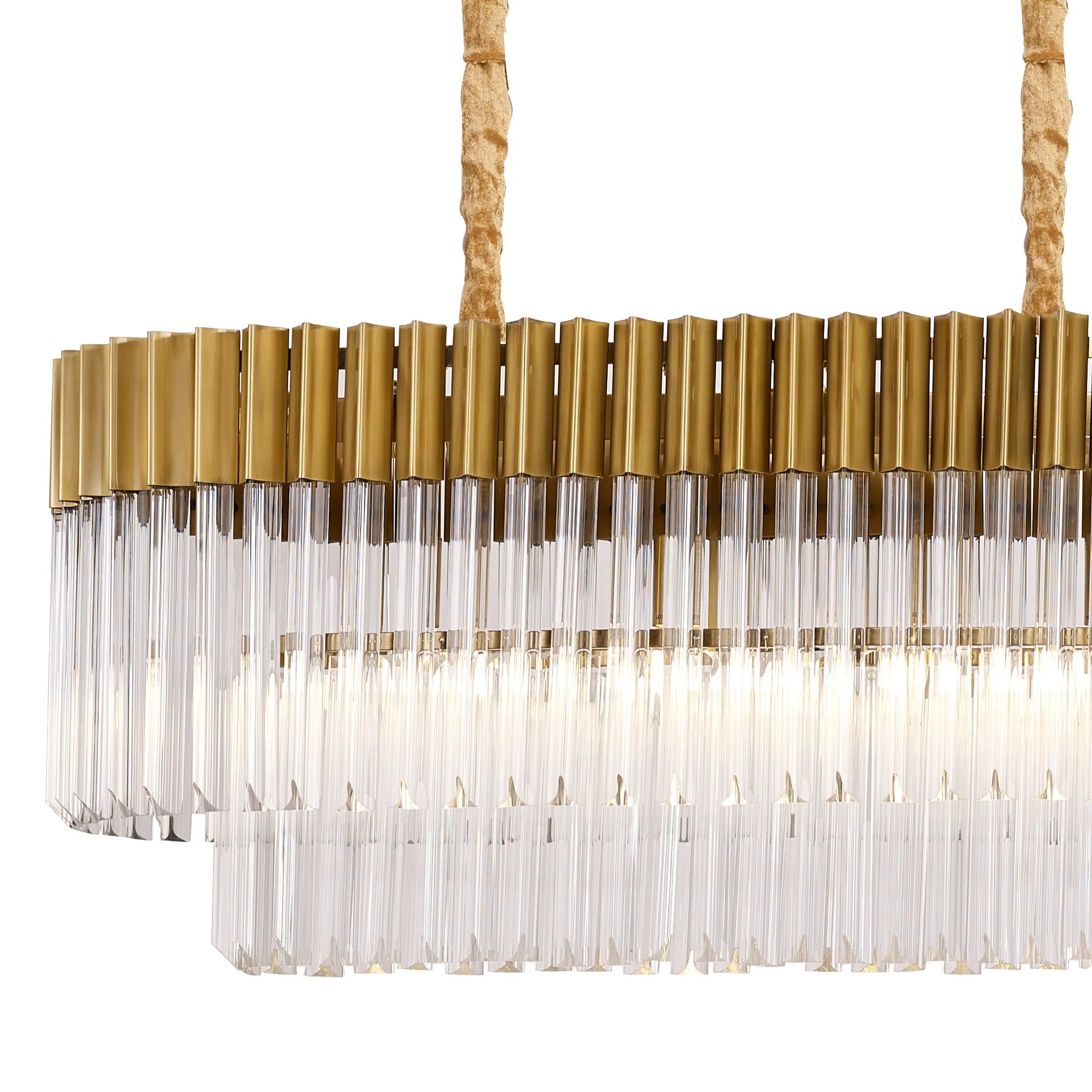 Cedar 180 x 40cm Linear Pendant 9 Light - Brass & Clear Sculpted Glass