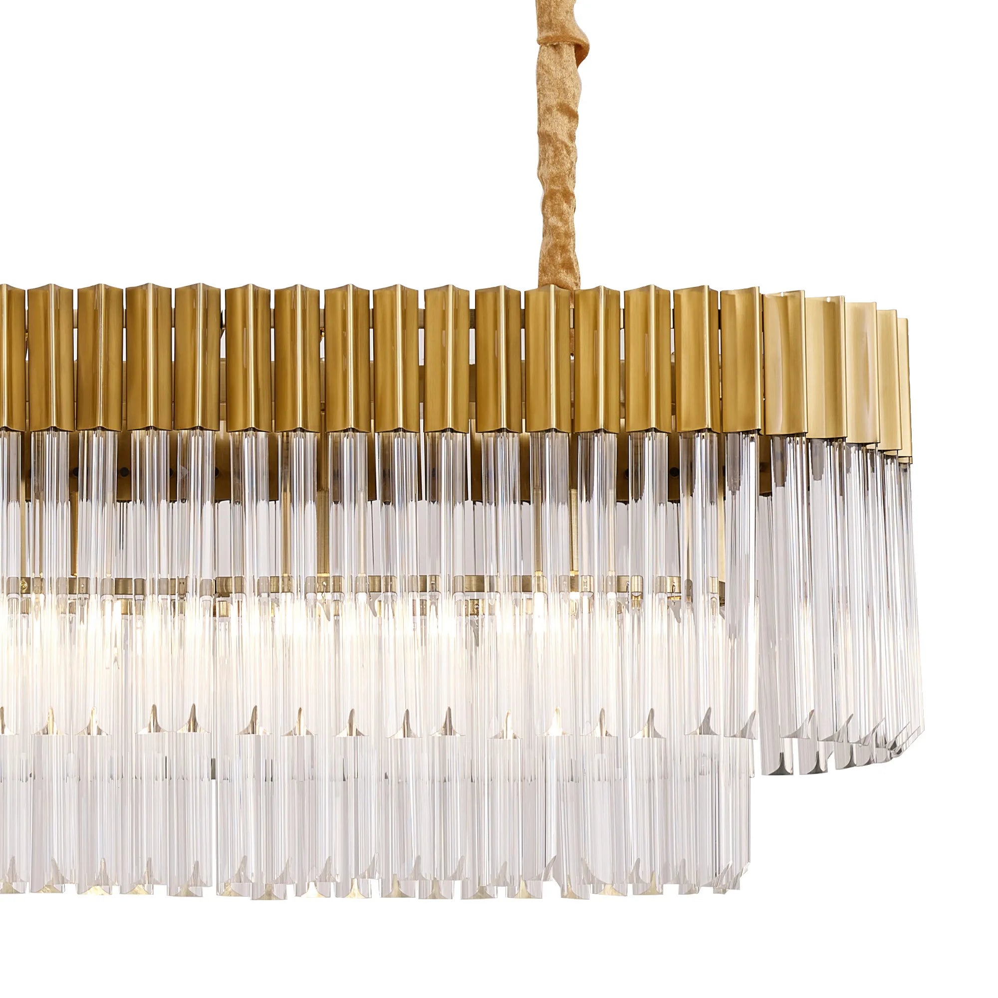 Cedar 180 x 40cm Linear Pendant 9 Light - Brass & Clear Sculpted Glass