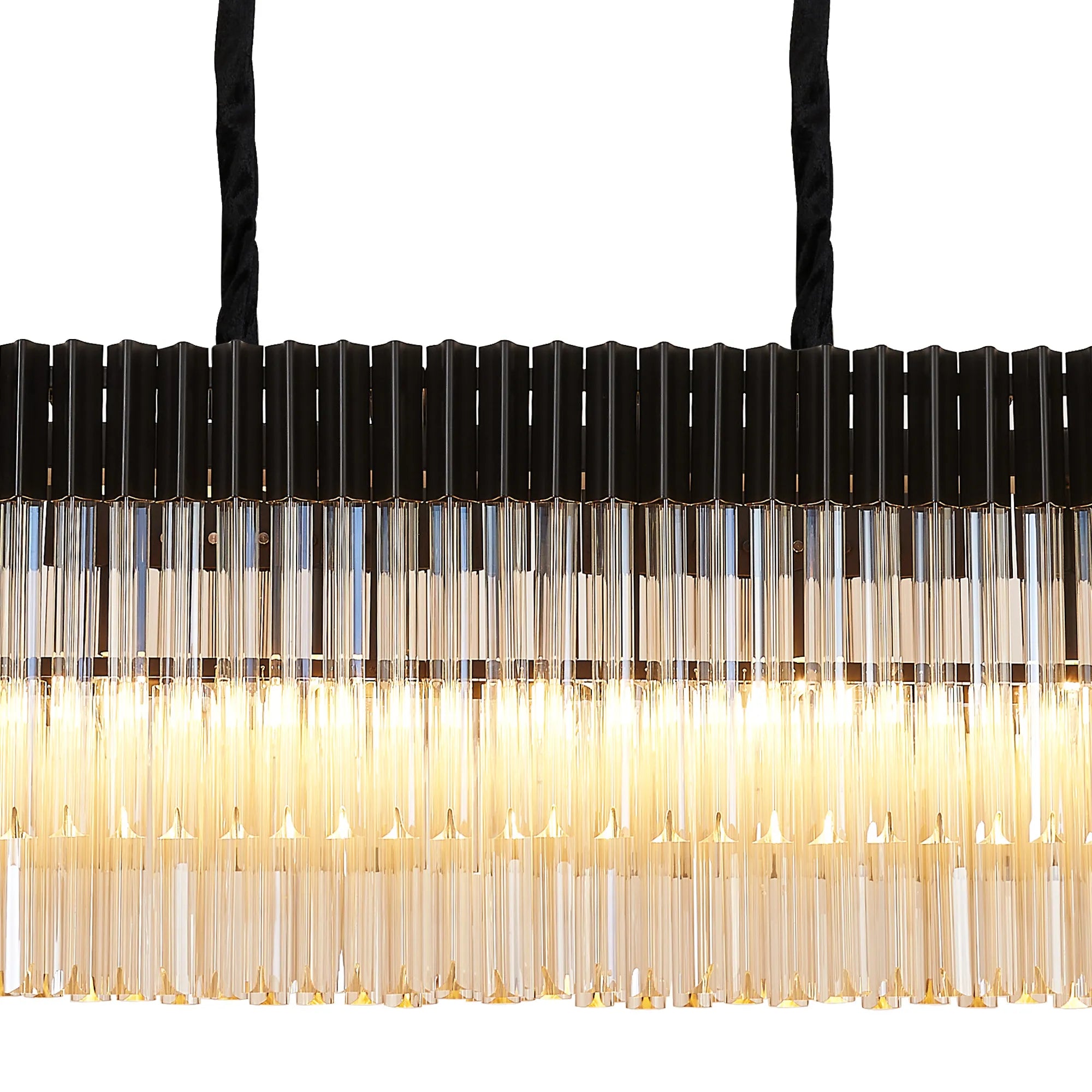 Cedar 180 x 40cm Linear Pendant 9 Light - Matt Black & Cognac Sculpted Glass